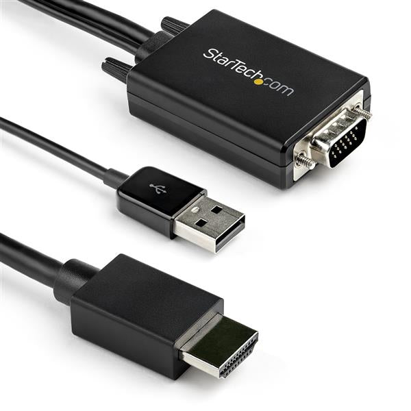 StarTech.com Câble adaptateur VGA vers HDMI - 2 m - 1080p - Audio USB - Câble adaptateur - USB, HD-15 (VGA) mâle pour HDMI mâle - 2 m - noir - actif, support 1080p, alimentation USB + audio