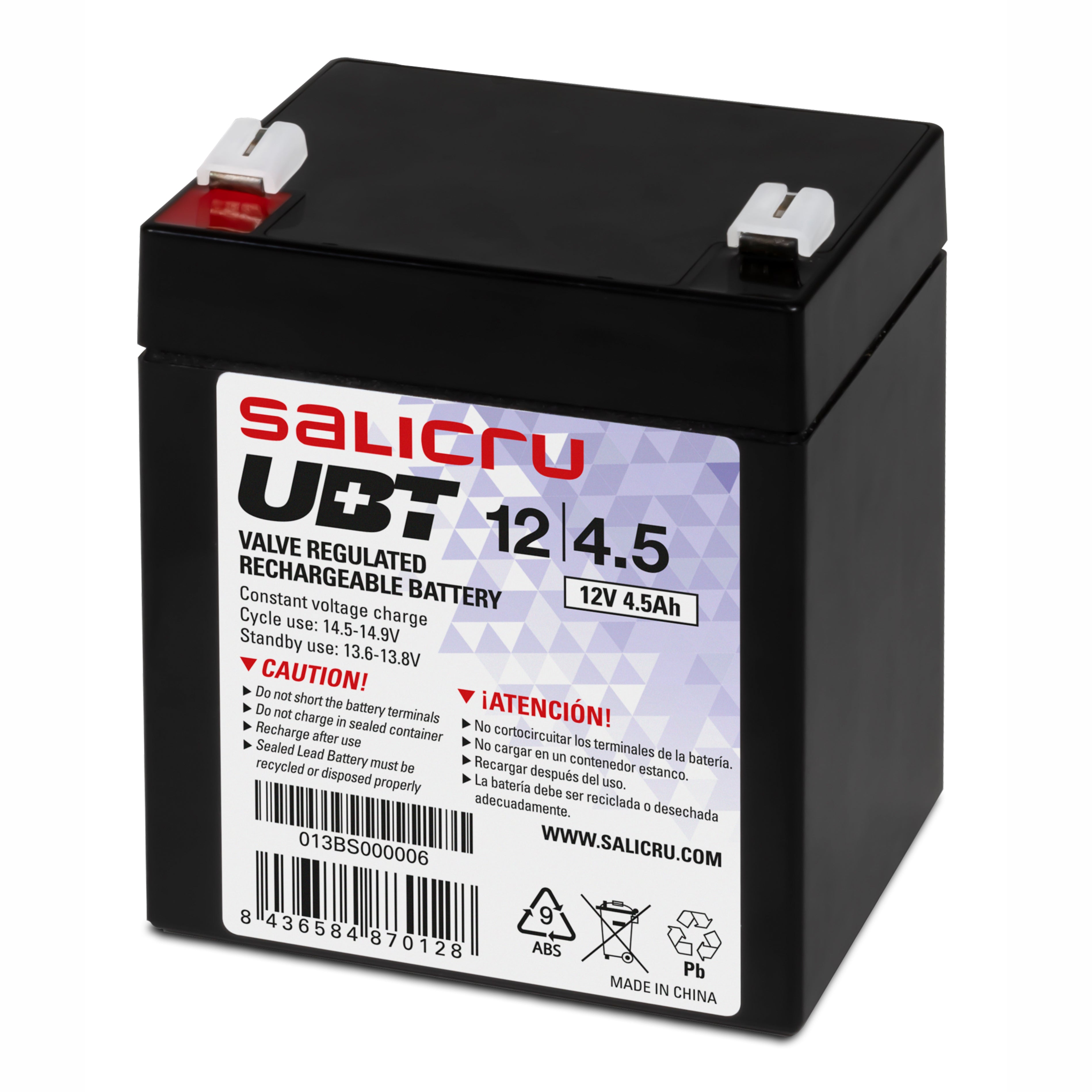 Batterie pour Système d'Alimentation Sans Interruption Salicru UBT 12/4,5 VRLA 4.5 Ah 12 V