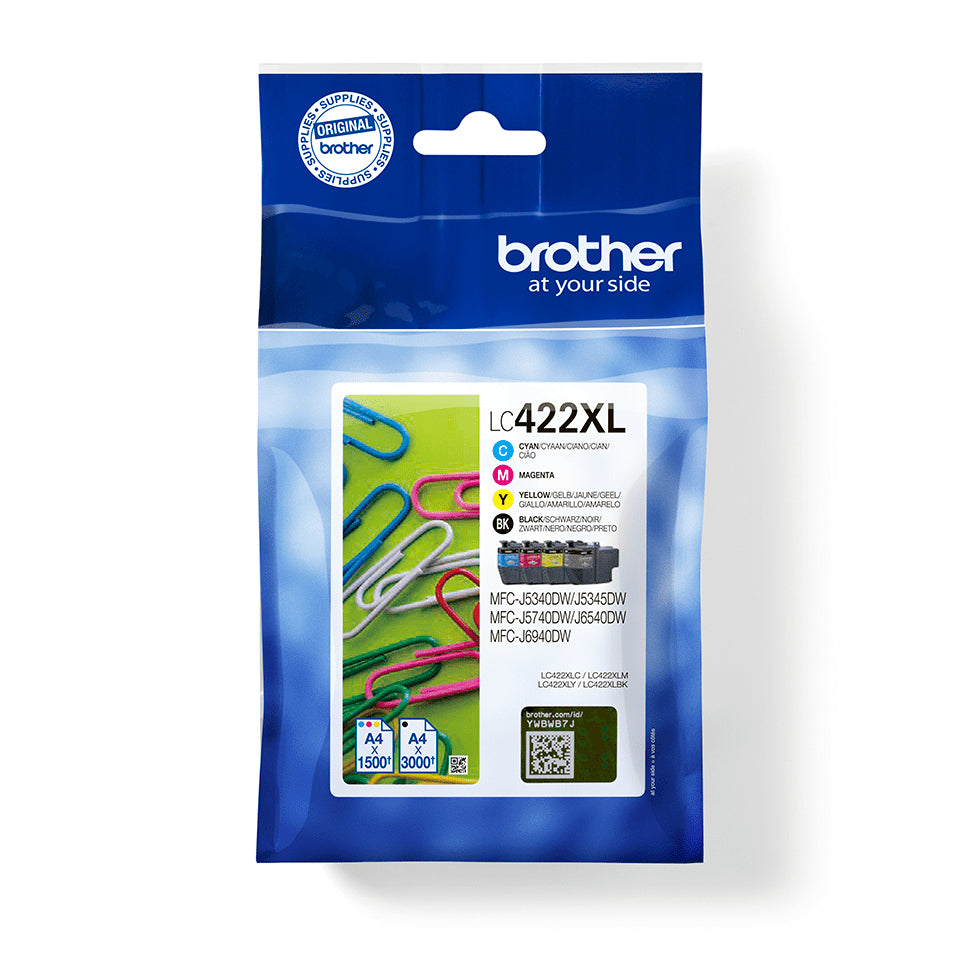 Pack 4 cartouches d'encre Brother LC-422 XL (Noir + Couleurs)