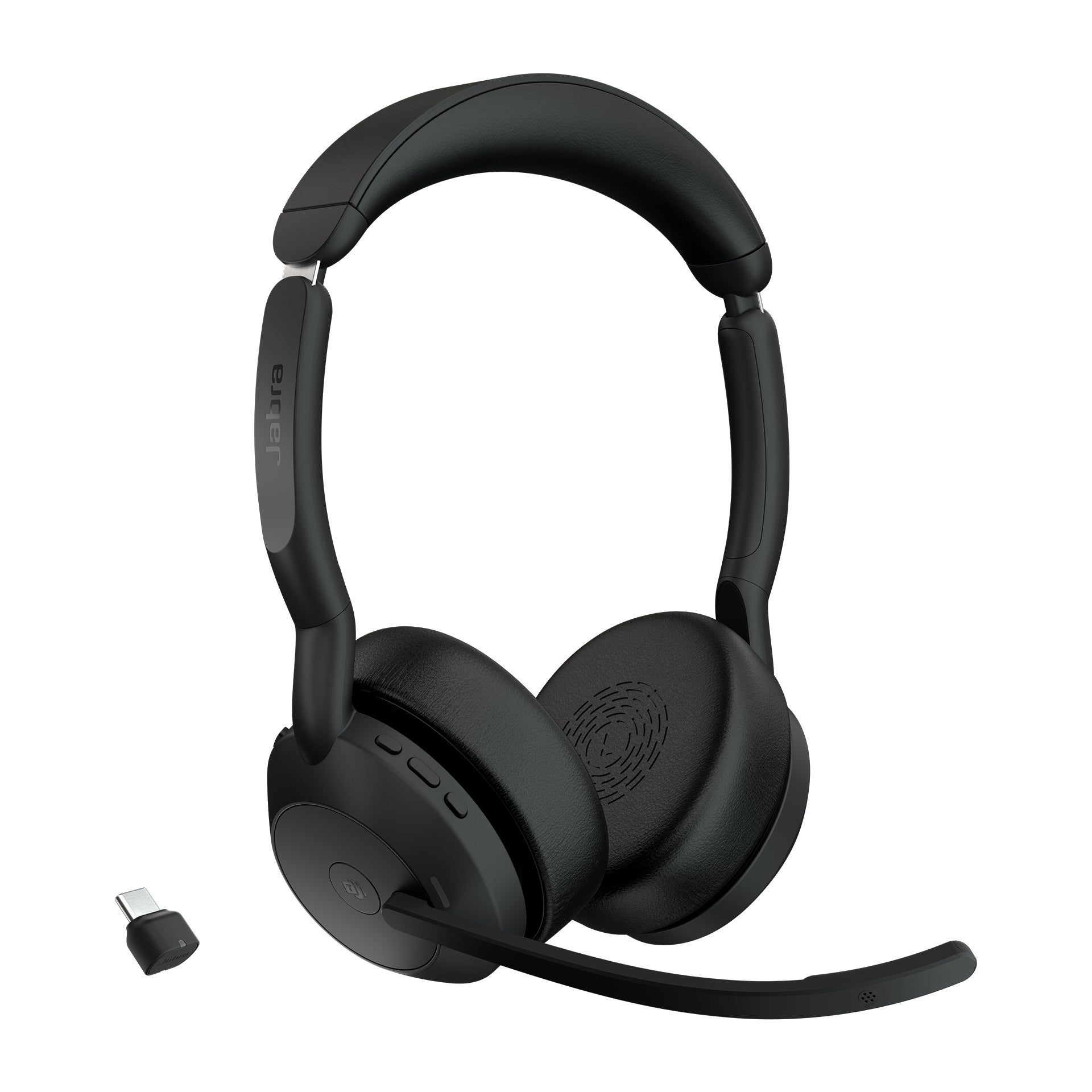 Jabra Evolve2 55 MS Stereo - Micro-casque - sur-oreille - Bluetooth - sans fil - Suppresseur de bruit actif - USB-C - noir - certifié Zoom, Cisco Webex Certified, Certifié Alcatel-Lucent, Certifié Avaya, Certifié Unify, Certifié MFi, Certifié Google Meet,