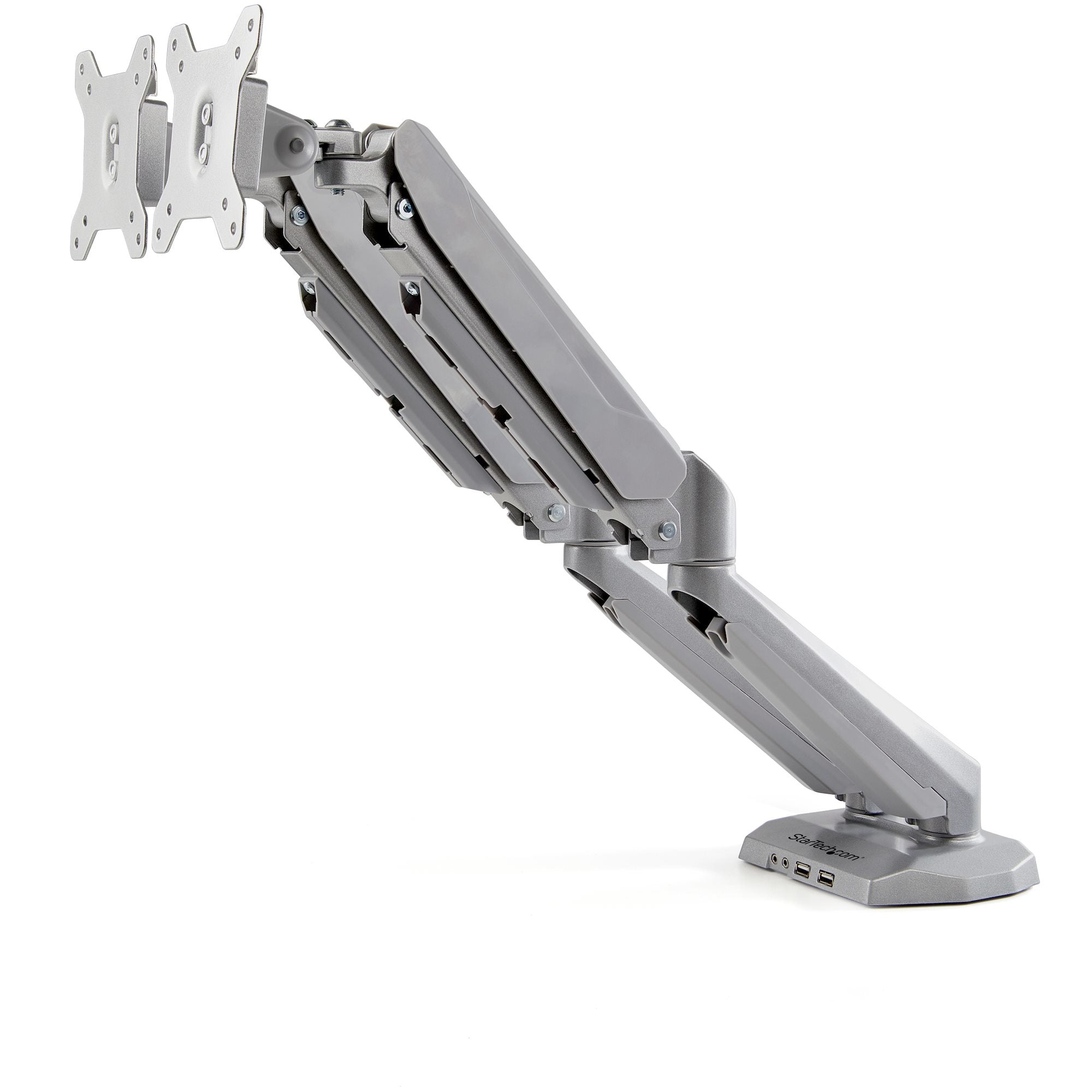 StarTech.com ARMSLIMDUOS Double bras pour écrans PC - 2x USB passthrough et 3,5 mm audio - Pour 2 moniteurs VESA de 38 cm à 81 cm - Kit de montage - bras réglable - pour 2 moniteurs - aluminium - noir - Taille d'écran : 15"-32" - montrable sur bureau
