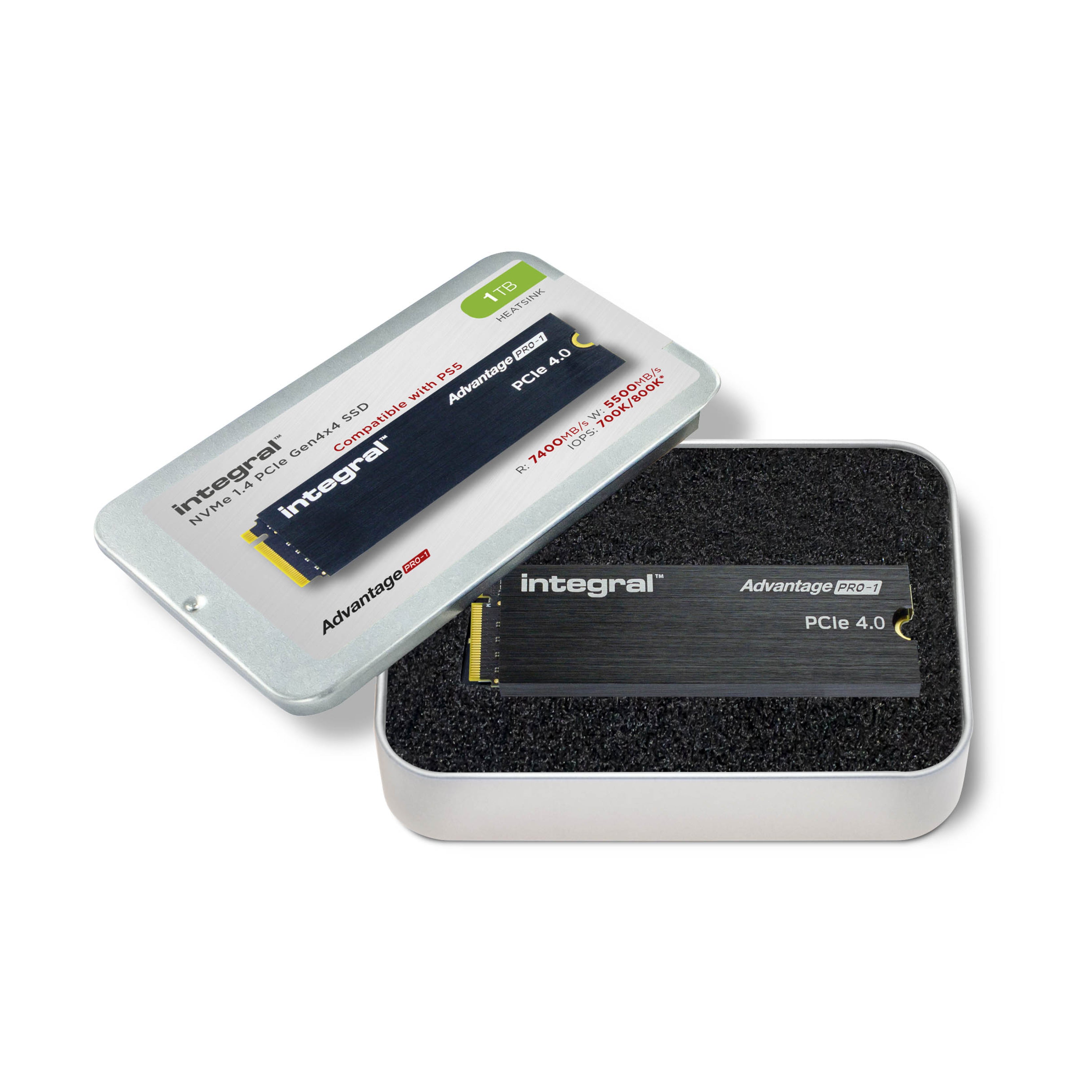 Integral Advantage PRO-1 - SSD - chiffré - 1 To - interne - M.2 2280 - PCIe 4.0 x4 (NVMe) - TCG Opal Encryption 2.0 - dissipateur de chaleur intégré