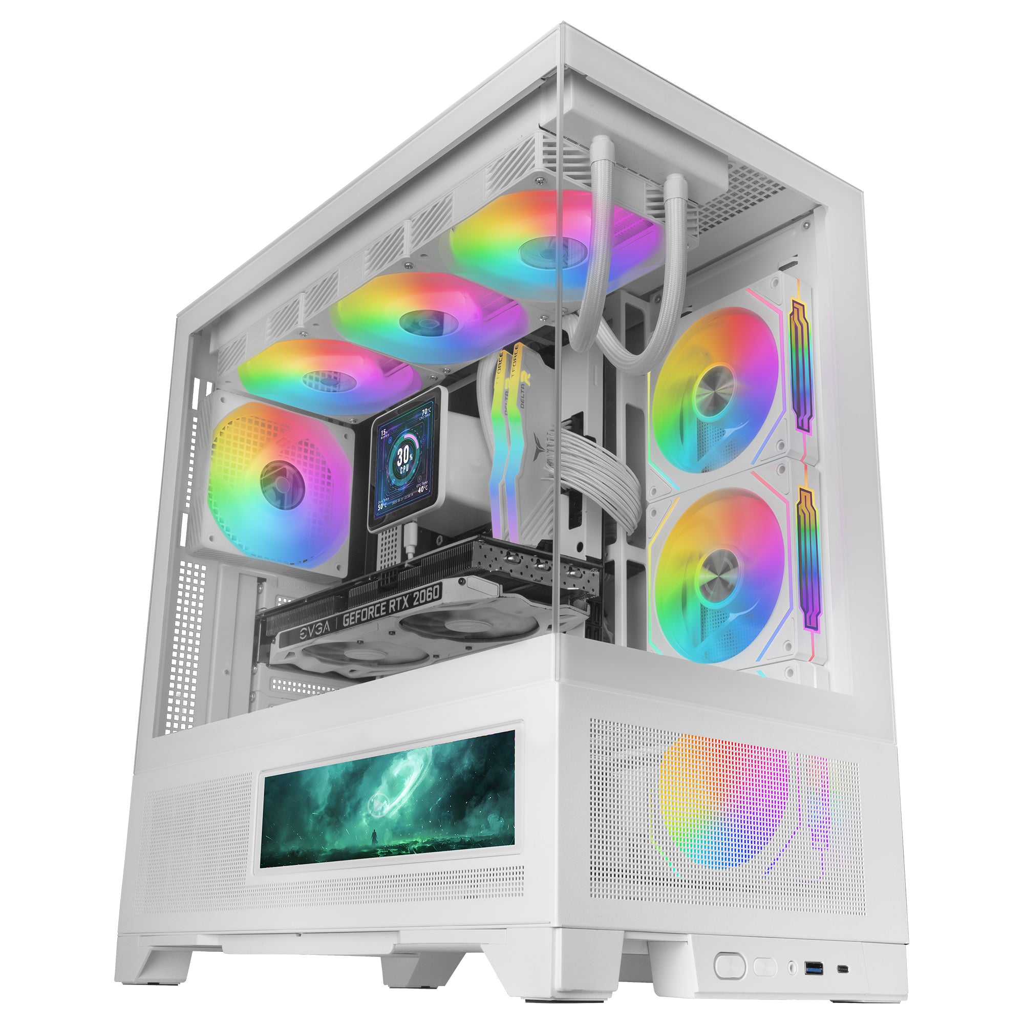 Boîtier ATX semi-tour Mars Gaming MCLCDXW Blanc
