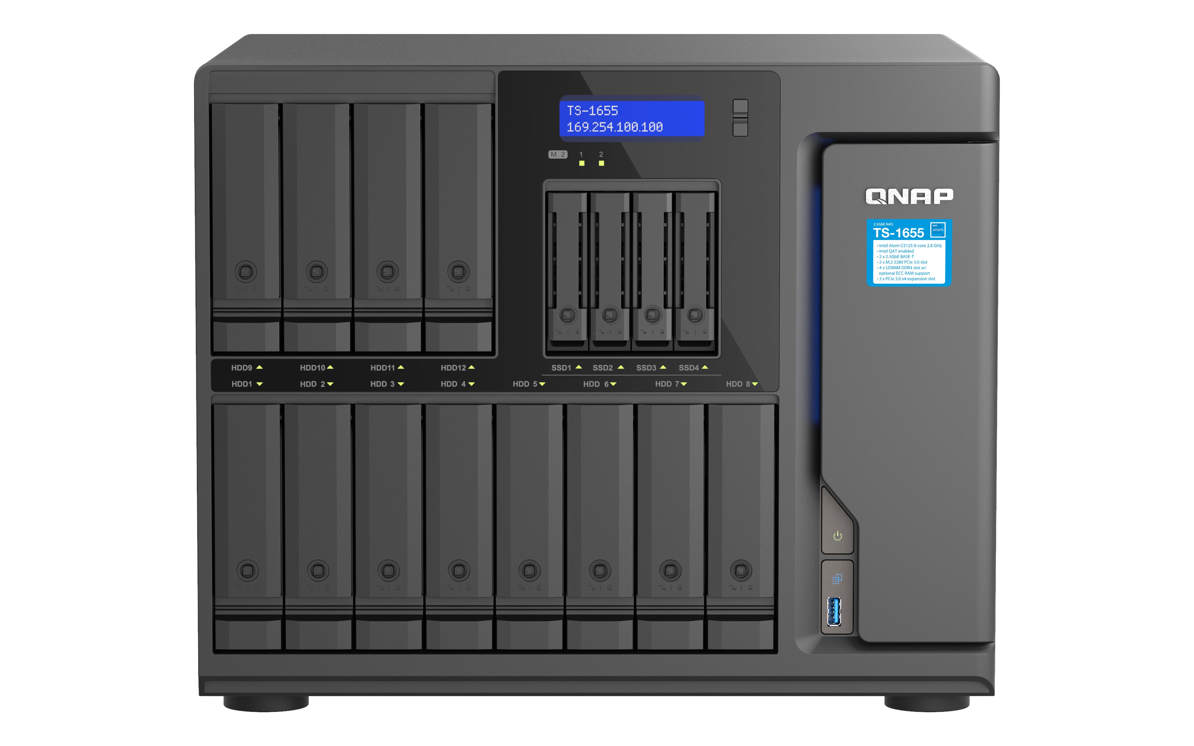 QNAP TS-1655 - Serveur NAS - 16 Baies - SATA 6Gb/s - RAID JBOD, 0, 1, 5, 6, 10, 50, 60 - RAM 8 Go - 2.5 Gigabit Ethernet - iSCSI support