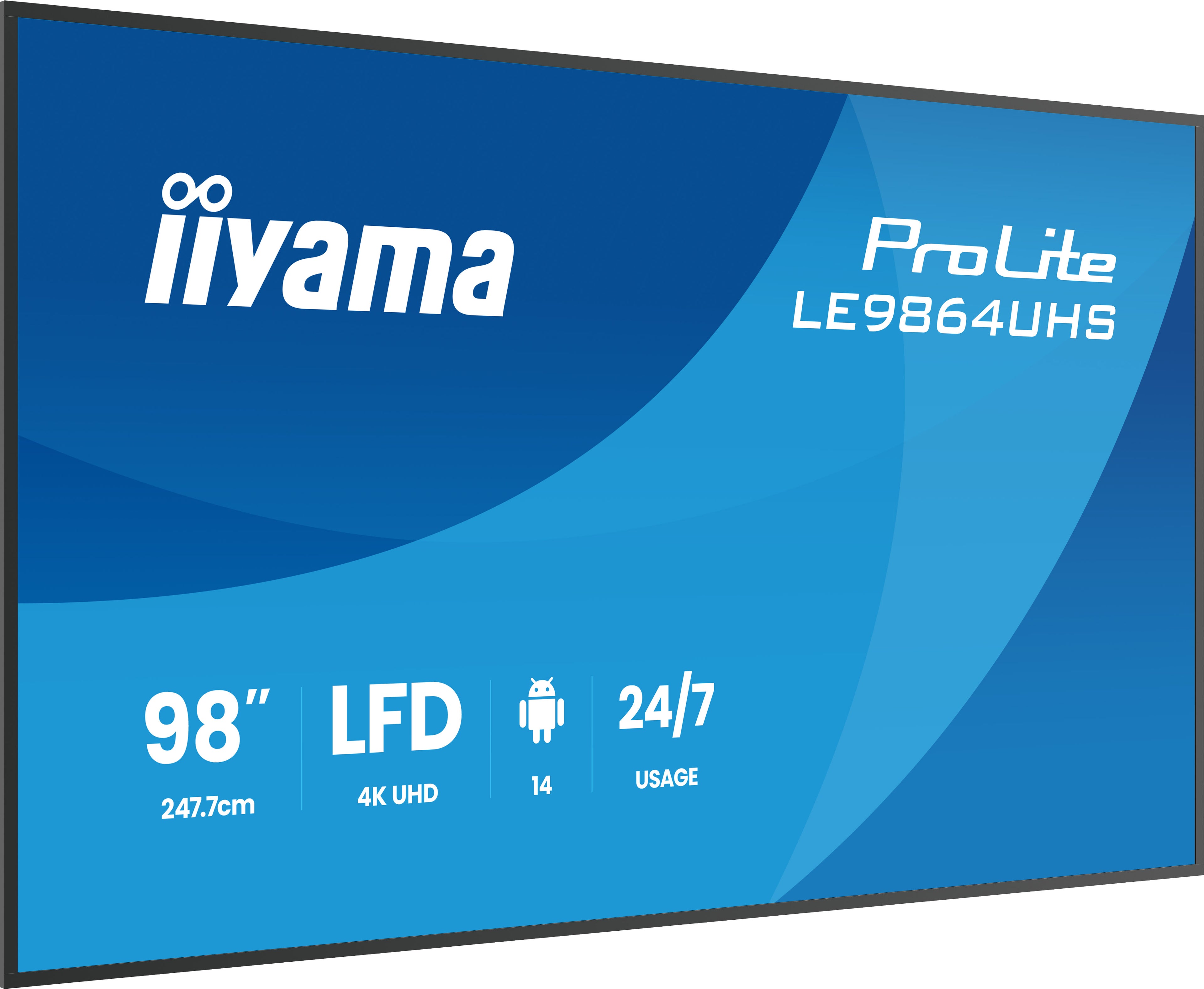 iiyama ProLite LE9864UHS-B1AG - Classe de diagonale 98" (97.5" visualisable) écran LCD rétro-éclairé par LED - signalisation numérique - avec lecteur multimédia SoC intégré - 4K UHD (2160p) 3840 x 2160 - cadre noir avec finition mate
