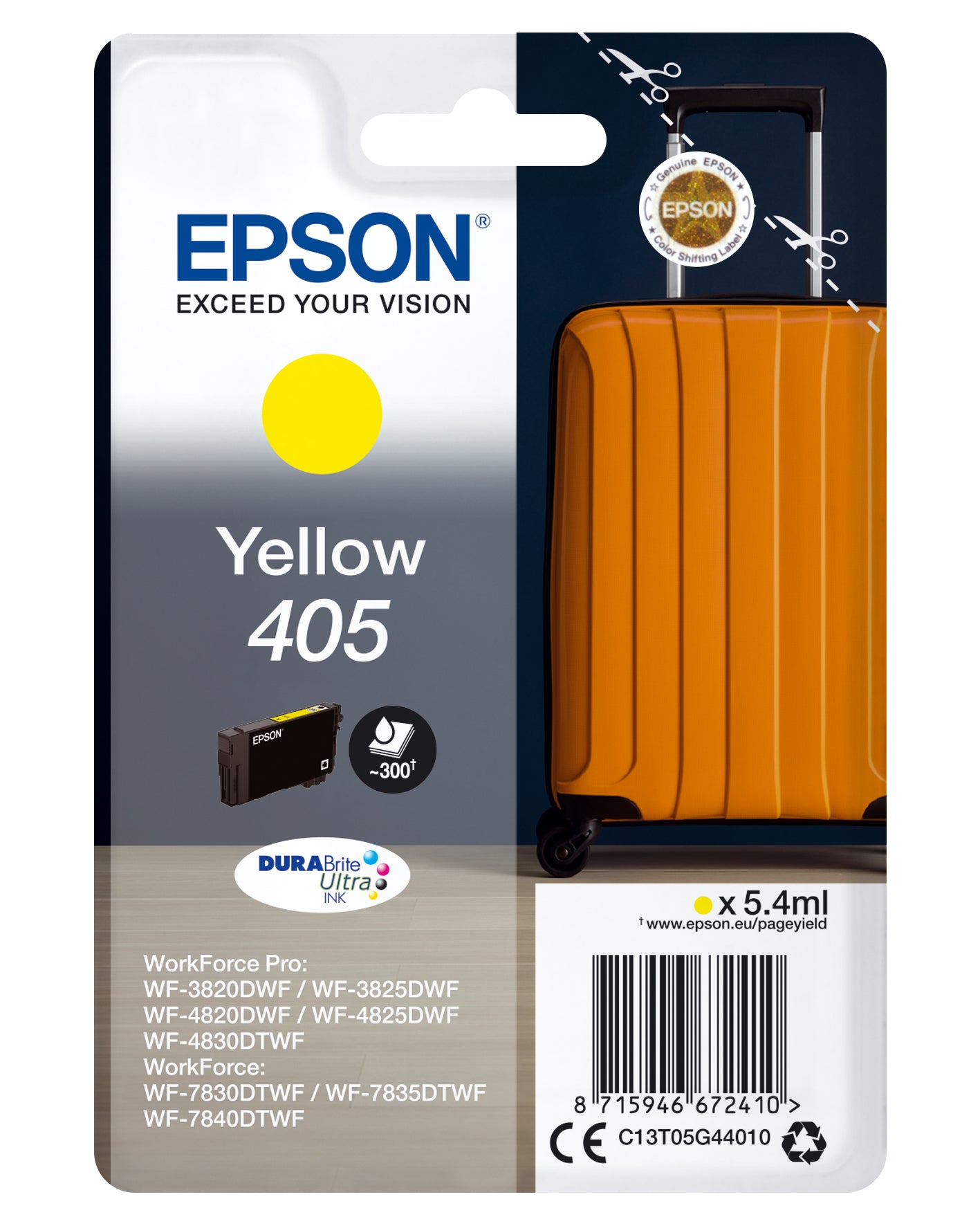 Epson 405 - 5.4 ml - jaune - original - cartouche d'encre - pour WorkForce WF-7310, 7830, 7835, 7840, WorkForce Pro WF-3820, 3825, 4820, 4825, 4830, 7840