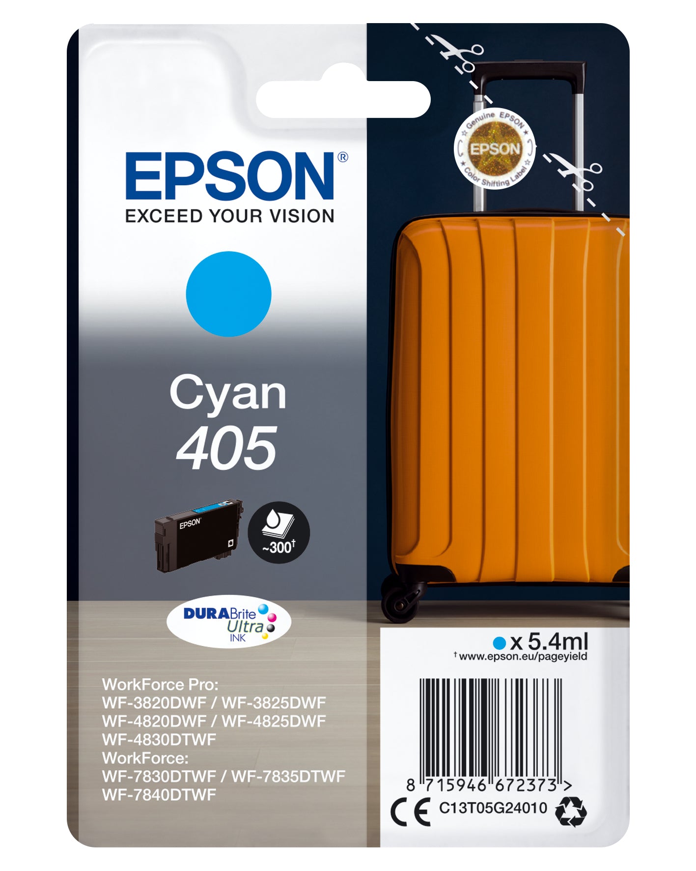 Epson 405 - 5.4 ml - cyan - original - blister - cartouche d'encre - pour WorkForce WF-7310, 7830, 7835, 7840, WorkForce Pro WF-3820, 3825, 4820, 4825, 4830, 7840