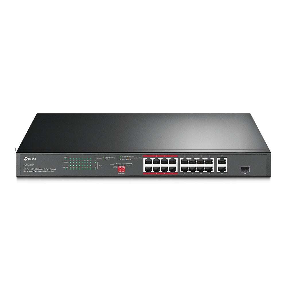 TP-Link JetStream TL-SL1218P - V1 - commutateur - non géré - 16 x 10/100 (PoE+) + 2 x 10/100/1000 + 1 x SFP Gigabit combiné - Montable sur rack - PoE+ (150 W)