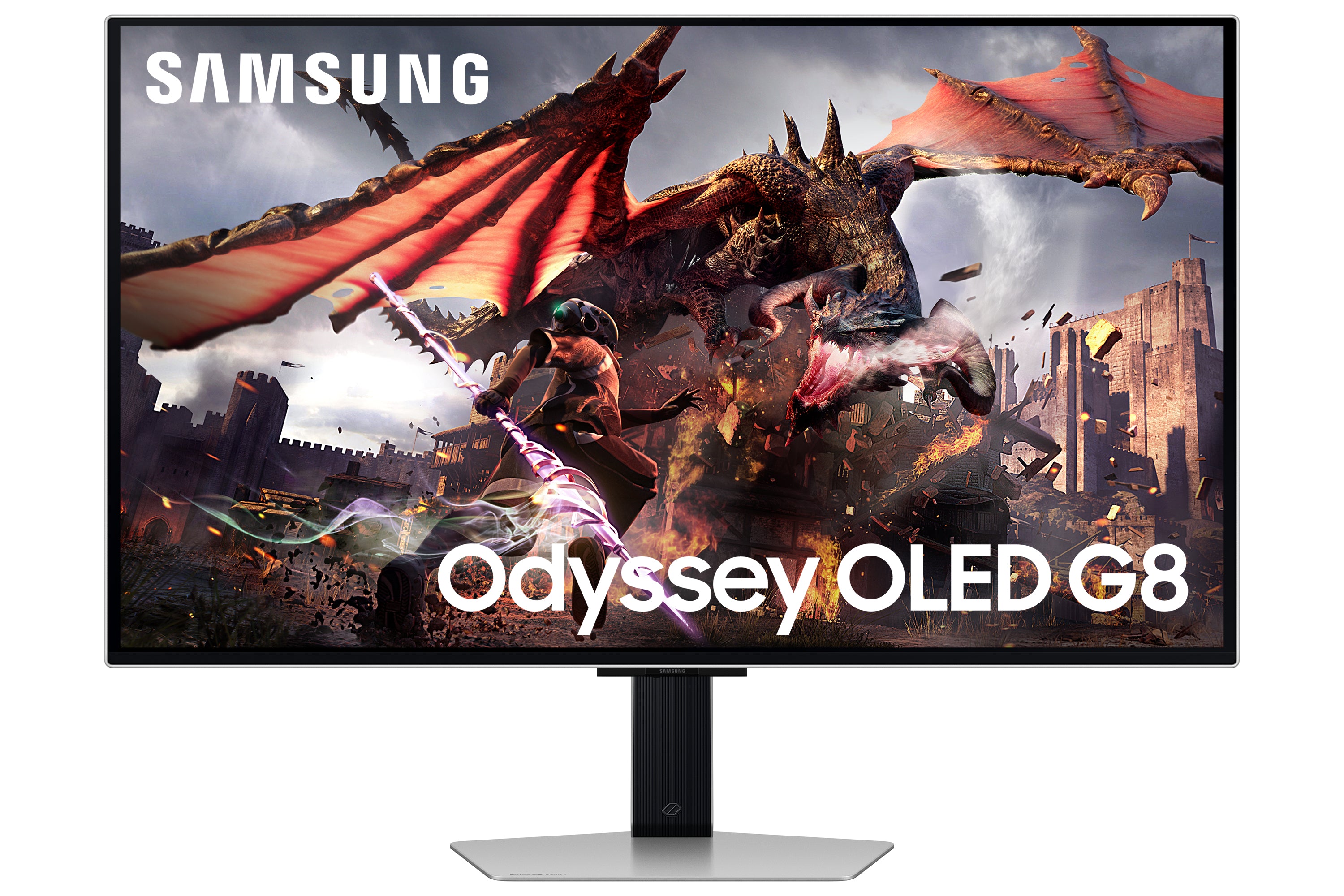 Samsung Odyssey OLED G8 S32DG800SU - Moniteur OLED - Intelligent - jeux - 32" - 3840 x 2160 4K @ 240 Hz - 250 cd/m² - 1000000:1 - DisplayHDR 400 True Black - 0.03 ms - 2xHDMI, DisplayPort - haut-parleurs - argent