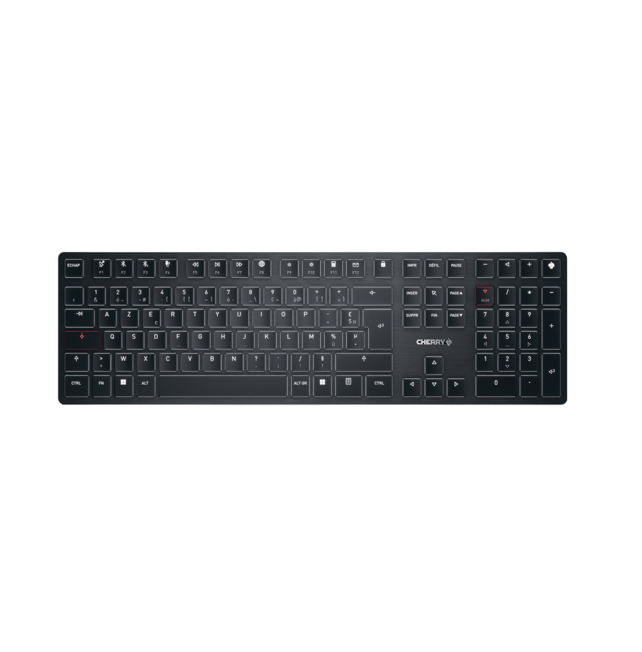 CHERRY KW X ULP - Clavier - rétro-éclairé - sans fil - 2.4 GHz, Bluetooth 5.2, USB - Français - commutateur : profil ultra bas CHERRY MX - noir - emballage sans plastique