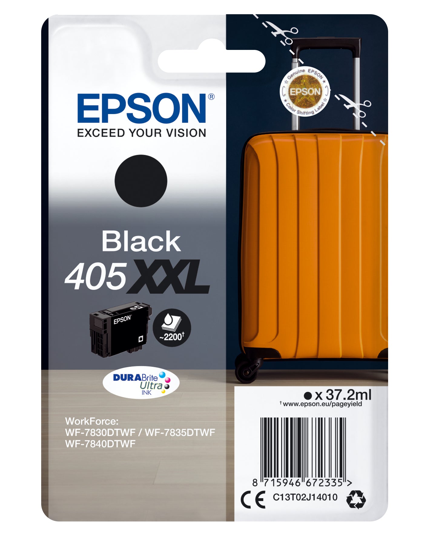 Epson 405XXL - 37.2 ml - taille XXL - noir - original - blister - cartouche d'encre - pour WorkForce WF-7830DTWF, WF-7835DTWF, WF-7840DTWF, WorkForce Pro WF-7840DTWF