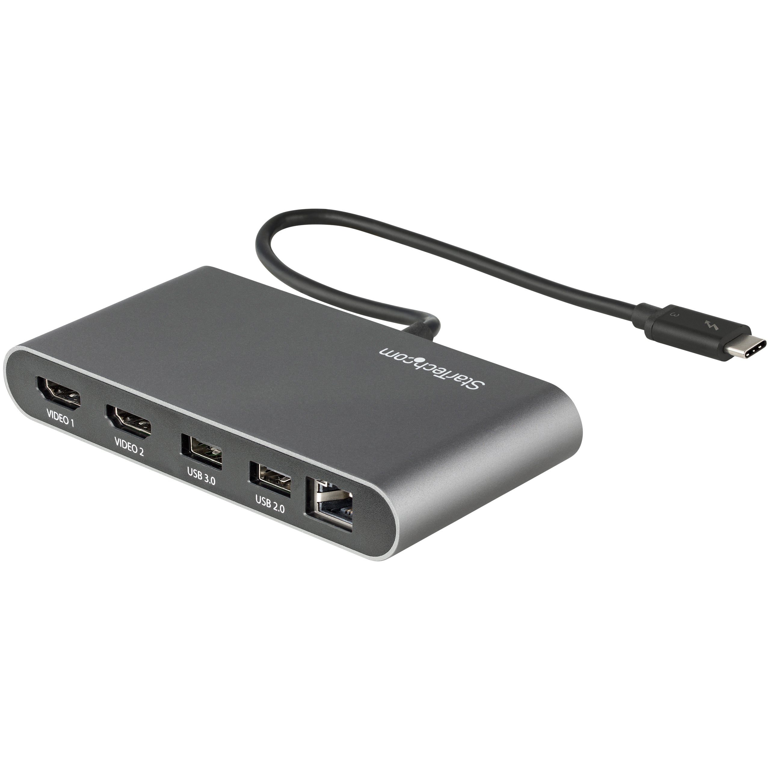 StarTech.com Mini Dock Thunderbolt 3 - Station d'Accueil TB3 à Double Écran - HDMI 4K 60Hz - 2x USB-A (3.2/2.0) & GbE - Câble 28cm - Adaptateur Multiport pour PC Portable - Mac/Windows (TB3DKM2HDL) - Station d'accueil - Thunderbolt 3 - 2 x HDMI - 1GbE