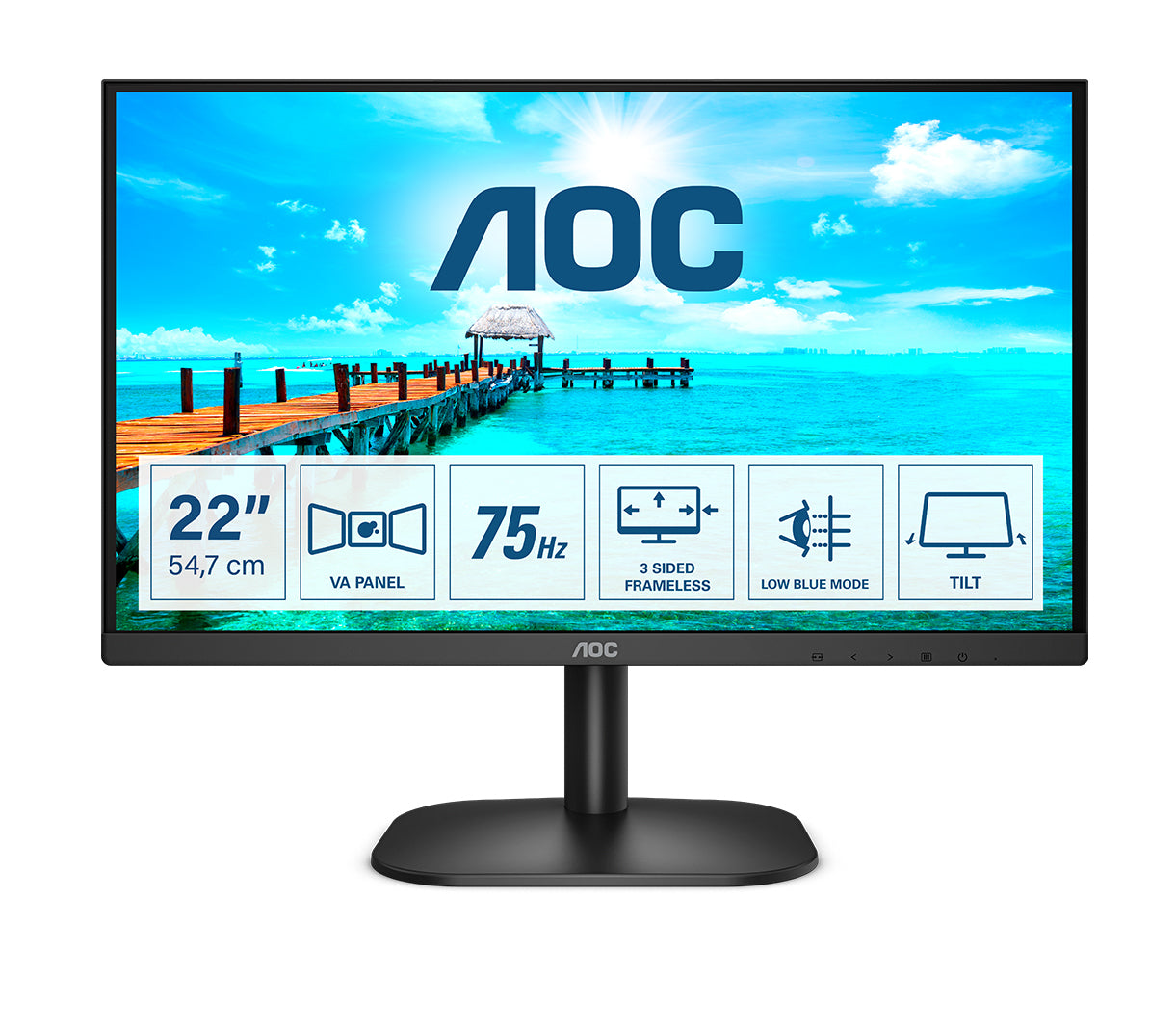 AOC 22B2H/EU - Écran LED - 22" (21.5" visualisable) - 1920 x 1080 Full HD (1080p) @ 75 Hz - VA - 200 cd/m² - 3000:1 - 4 ms - HDMI, VGA - noir