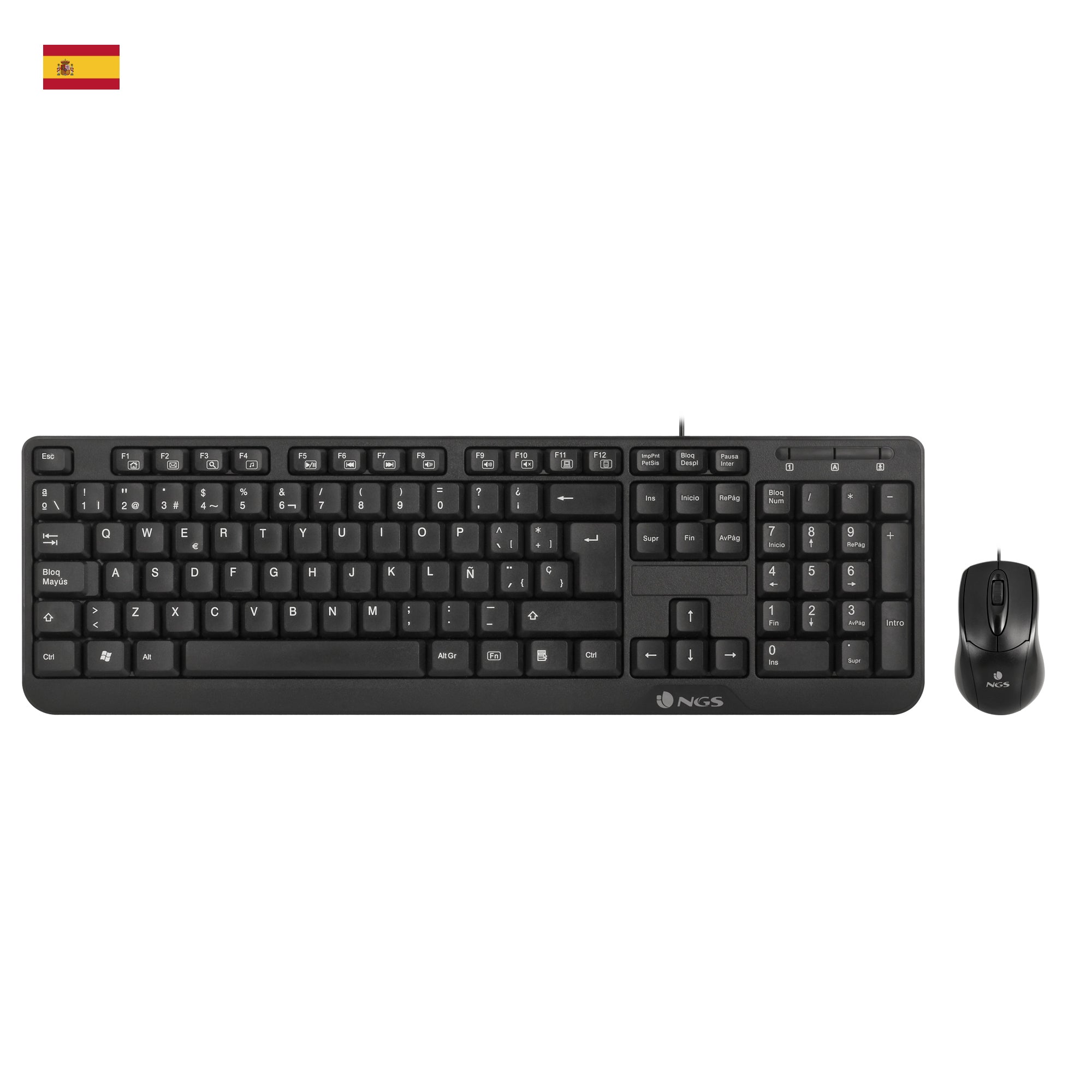 clavier et souris NGS Cocoa Kit Noir Espagnol Qwerty