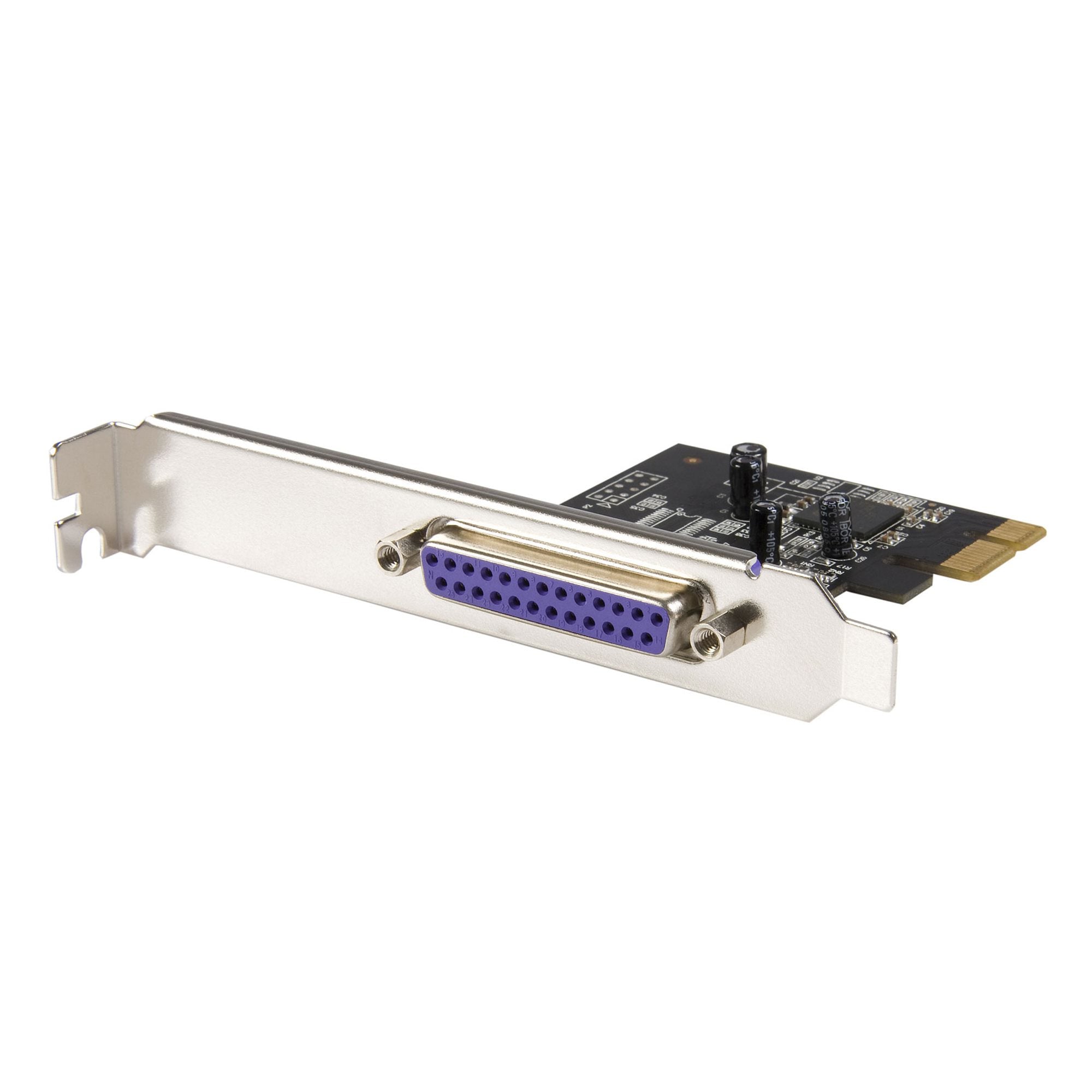 Cette carte contrôleur parallèle PCIe s''installe dans un slot PCI-Express x1 disponible de votre ordinateur et vous permet d''ajouter un port parallèle de communication DB25 à votre système.Permet d''ajouter un port parallèle à votre ordinateur de bureau