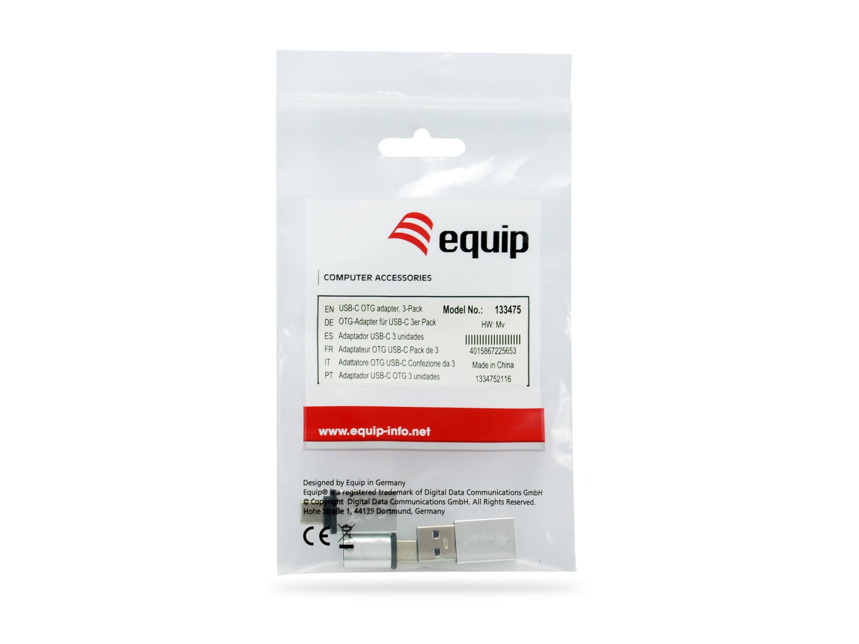 Adaptateur USB Equip 133475 Argenté (3 Unités)