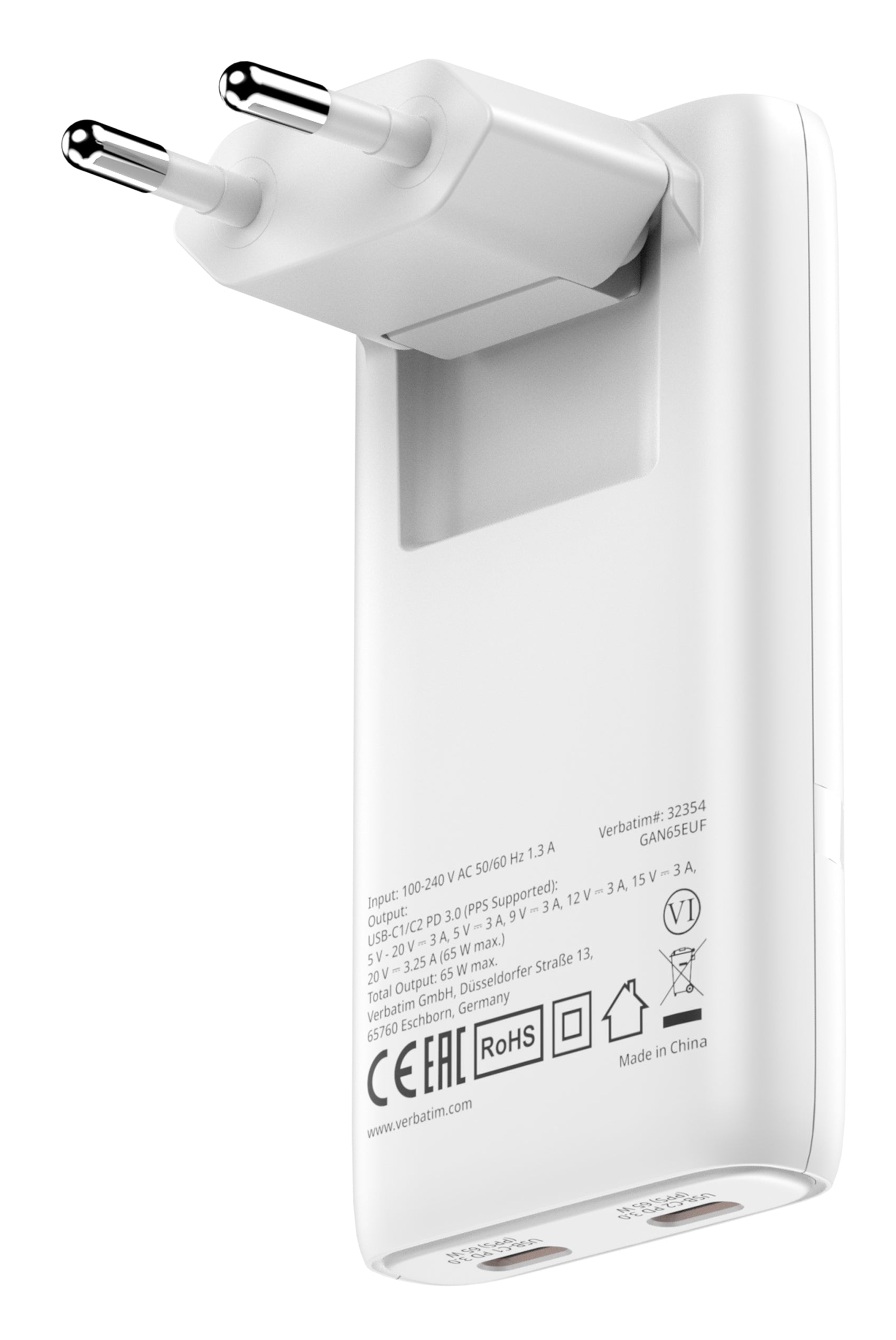 Câble USB Verbatim 32355-VERB 65 W Blanc