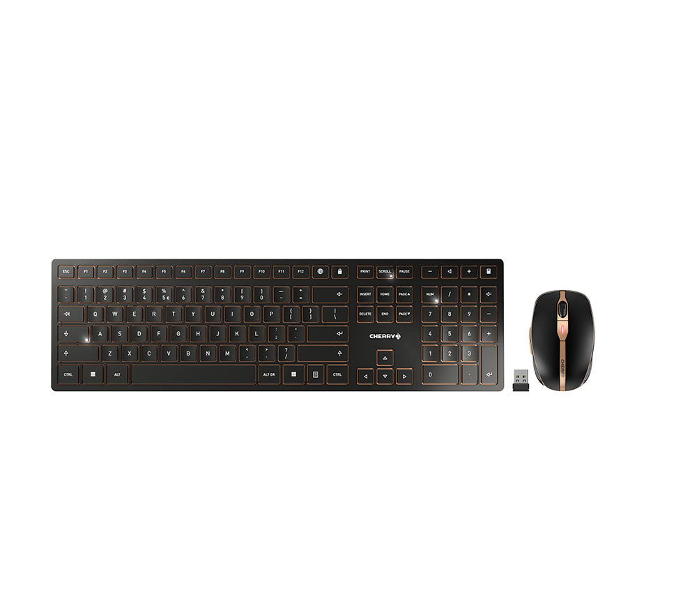 CHERRY DW 9100 SLIM - Ensemble clavier et souris - sans fil - 2.4 GHz, Bluetooth 4.2 - QWERTY - US avec le symbole de l'euro - commutateur : CHERRY SX - noir/bronze