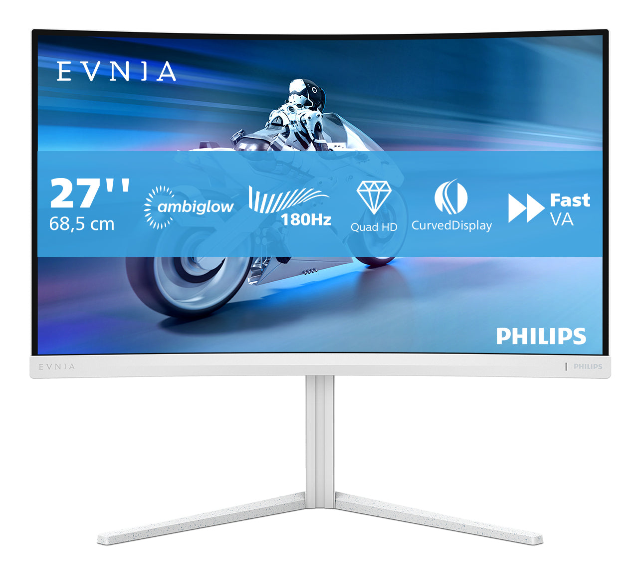 Philips Evnia 5000 27M2C5501 - Écran LED - jeux - incurvé - 27" - 2560 x 1440 QHD @ 180 Hz - Fast VA - 5000:1 - HDR10 - 0.5 ms - 2xHDMI, DisplayPort - blanc