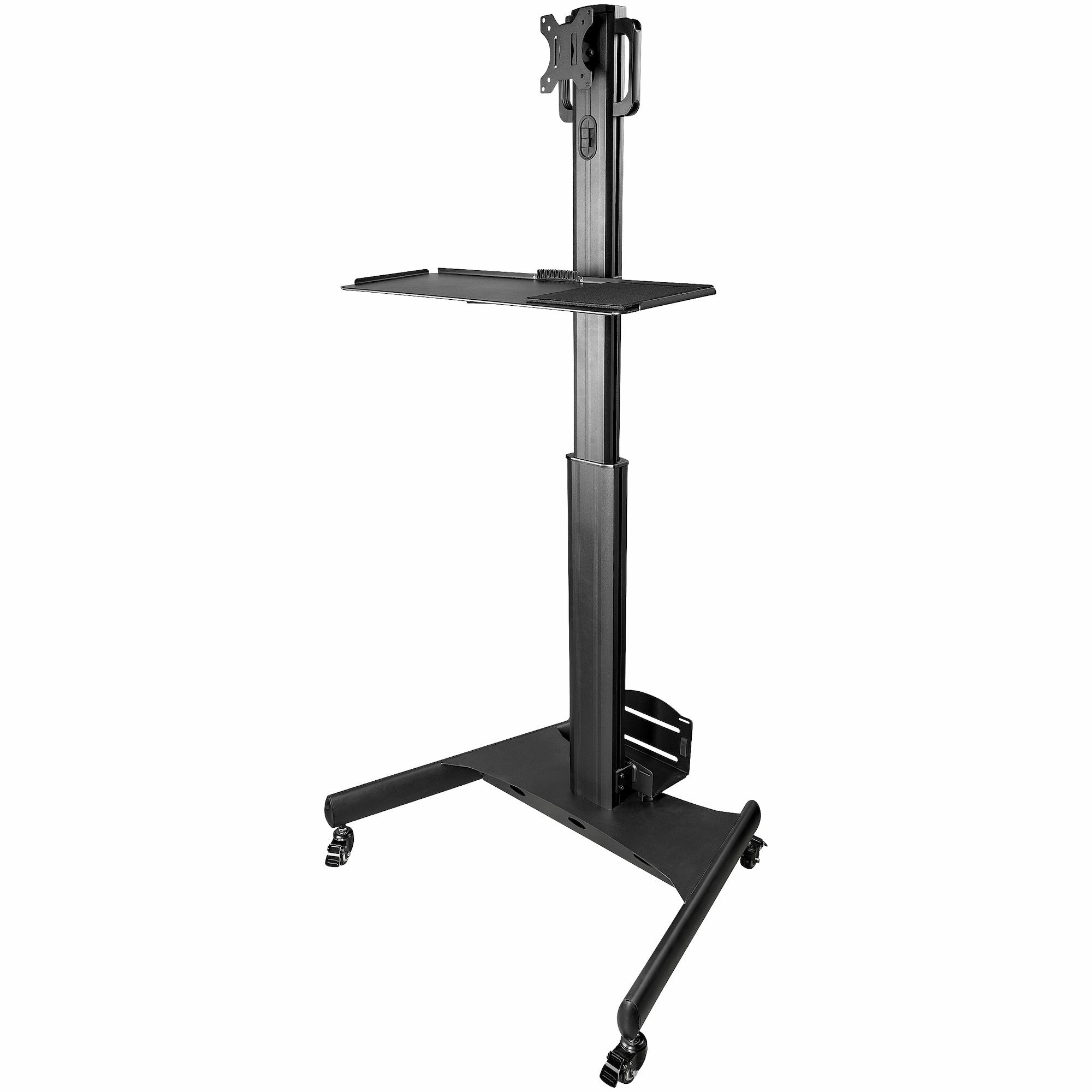 StarTech.com Pupitre de Travail Mobile avec Support Écran - Support pour Tour PC et Clavier - Chariot Ordinateur Ergonomique  - Pupitre de Travail Debout Mobile Sur Roulettes (WKSTNCART) - Chariot - pour écran LCD/équipement PC - acier - noir