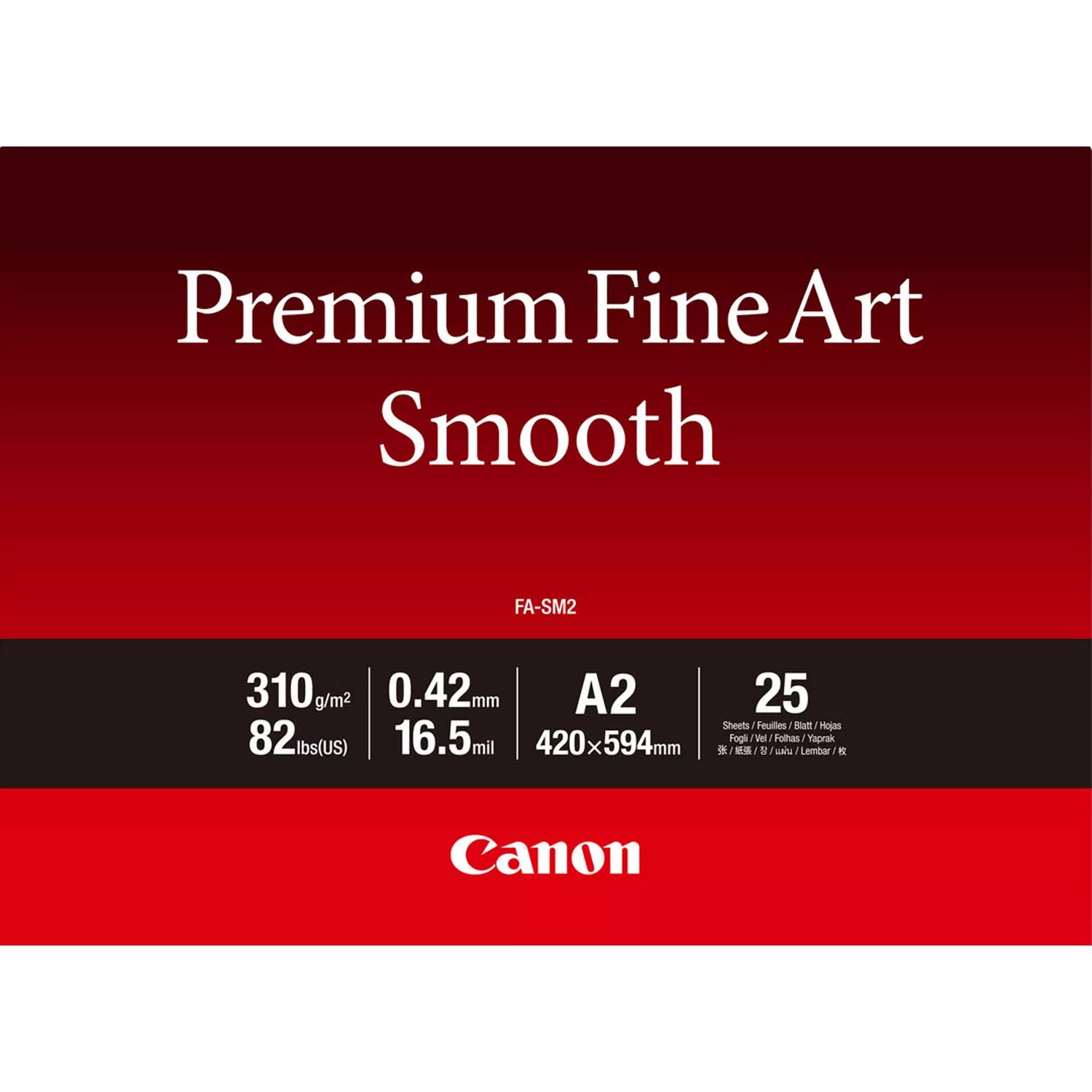 Canon Premium Fine Art FA-SM2 - Lisse - 16,5 millièmes de pouce - A2 (420 x 594 mm) - 310 g/m² - 82 lbs - 25 feuille(s) papier photo - pour imagePROGRAF PRO-1000