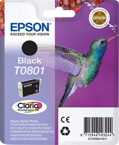 Epson T0801 - 7.4 ml - noir - original - blister - cartouche d'encre - pour Stylus Photo P50, PX650, PX660, PX700, PX710, PX720, PX730, PX800, PX810, PX820, PX830