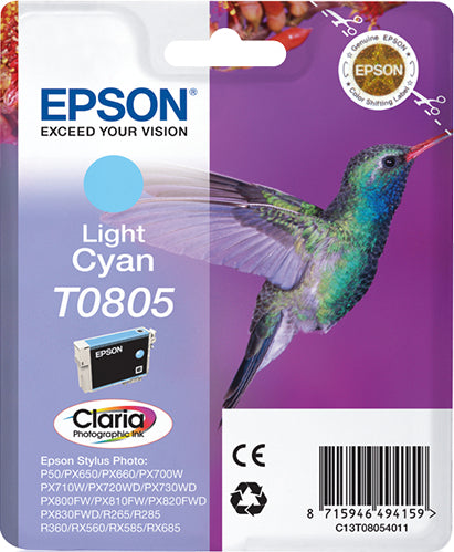 Epson T0805 - 7.4 ml - cyan clair - original - blister - cartouche d'encre - pour Stylus Photo P50, PX650, PX660, PX700, PX710, PX720, PX730, PX800, PX810, PX820, PX830