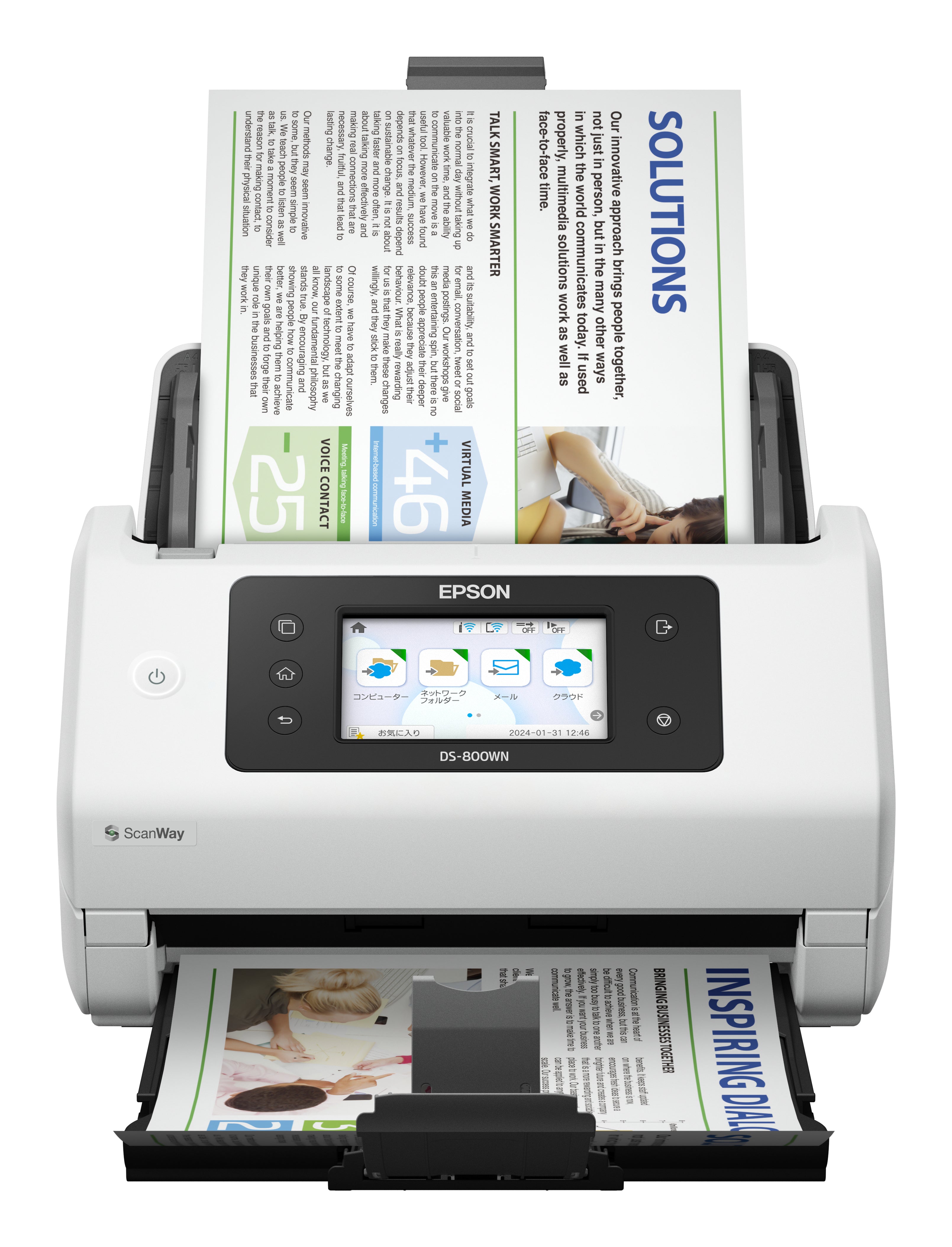 Epson WorkForce DS-800WN - Scanner de documents - Recto-verso - A4/Legal - 600 dpi x 600 dpi - jusqu'à 50 ppm (mono) / jusqu'à 50 ppm (couleur) - Chargeur automatique de documents (100 feuilles) - jusqu'à 8000 pages par jour - USB 3.2 Gen 1x1, Gigabit LAN