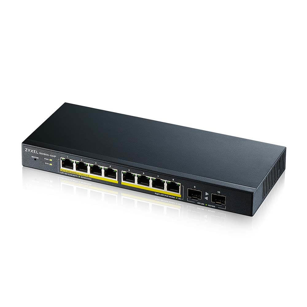 Zyxel GS1900-10HP v2 - Switch Smart Admin.8 x Gbps RJ45 PoE + 2 x SFP 802.3at - desktop - fanless.