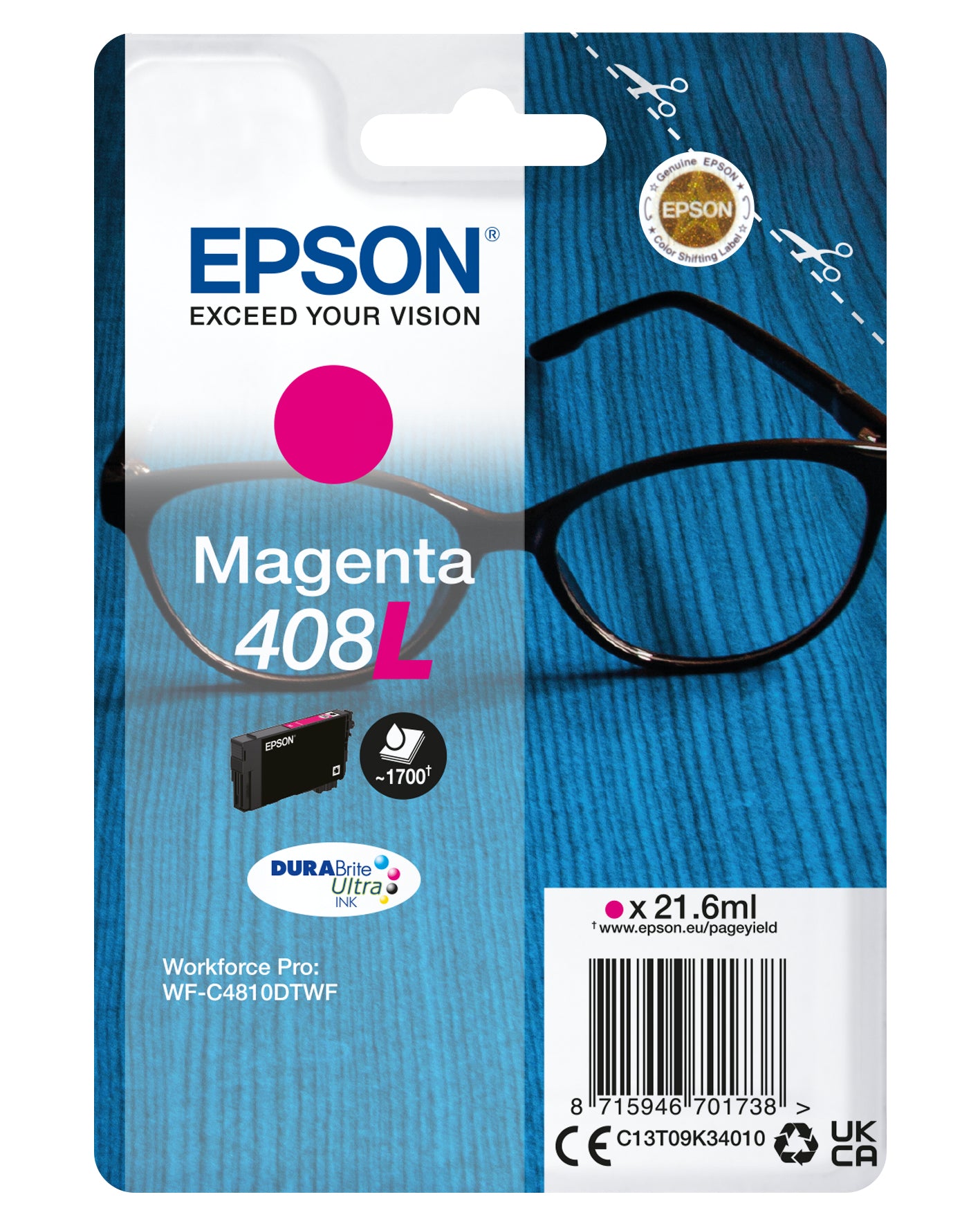 Epson 408L - 21.6 ml - magenta - original - blister - cartouche d'encre - pour WorkForce Pro WF-C4810DTWF