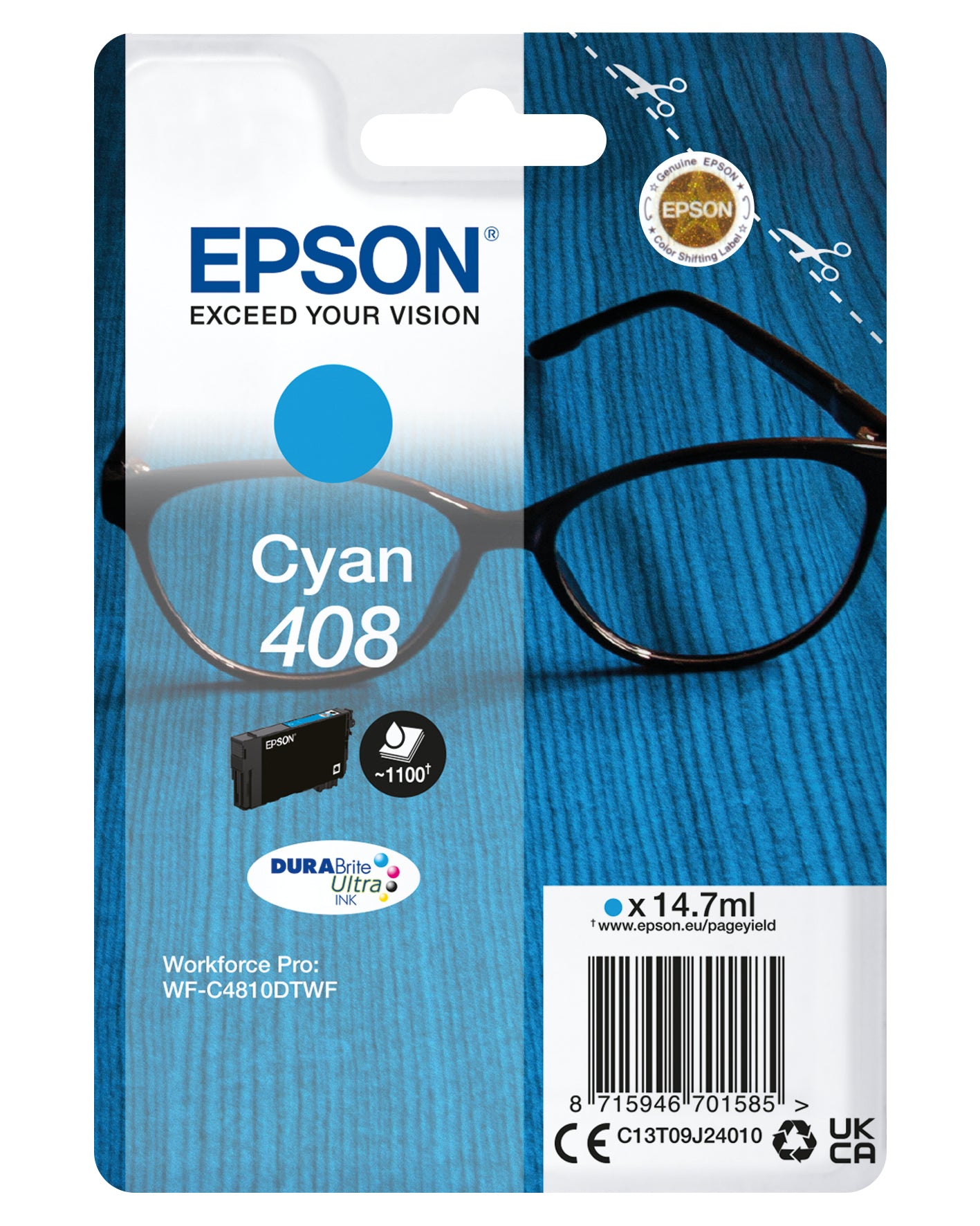 Epson 408 - 14.7 ml - haute capacité - cyan - original - blister - cartouche d'encre - pour WorkForce Pro WF-C4810DTWF