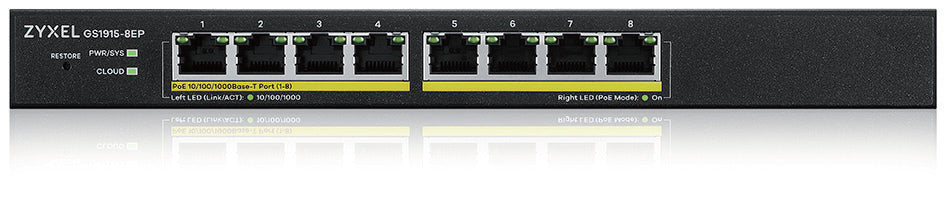 Zyxel GS1915-8 - Switch Smart hybrid - 8 x 10/100/1000 PoE 60 Watt 802.3at.