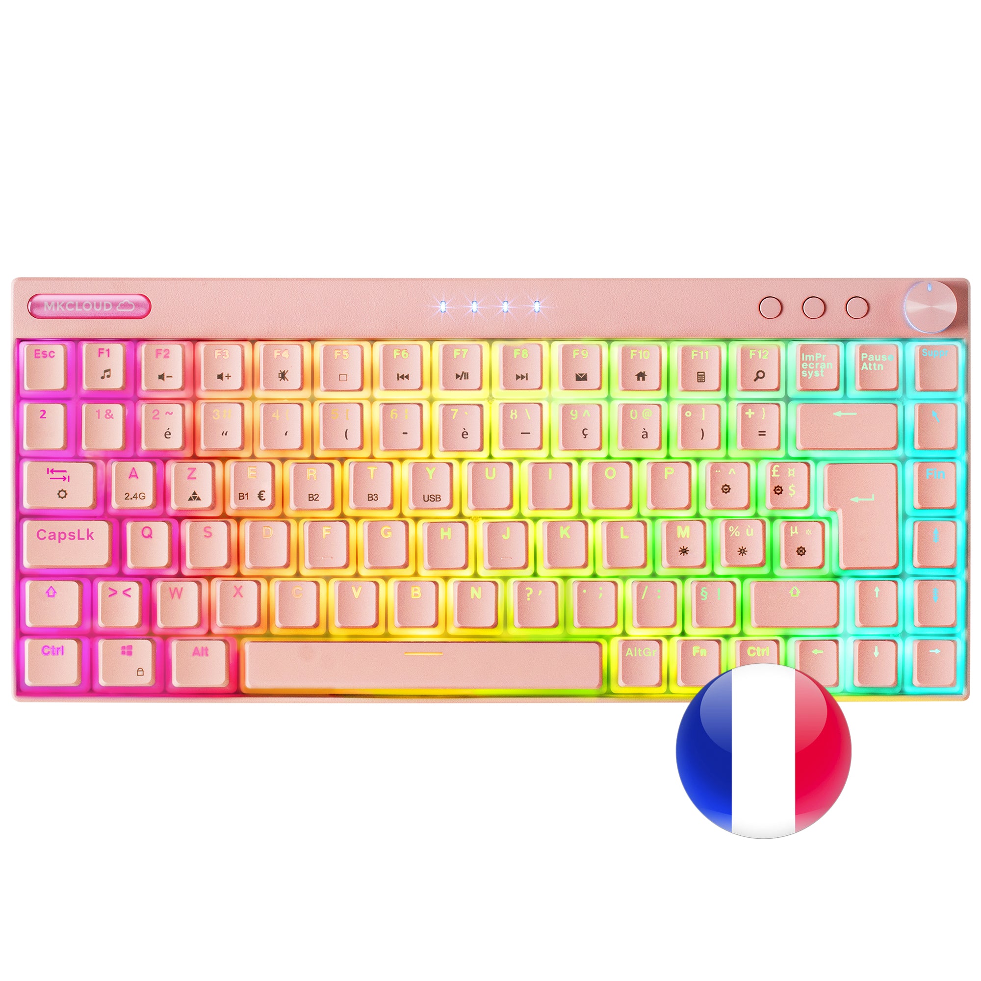 Clavier sans fil Bluetooth mécanique (Outemu SQ Pro Red) Mars Gaming MK Cloud RGB (Rose)