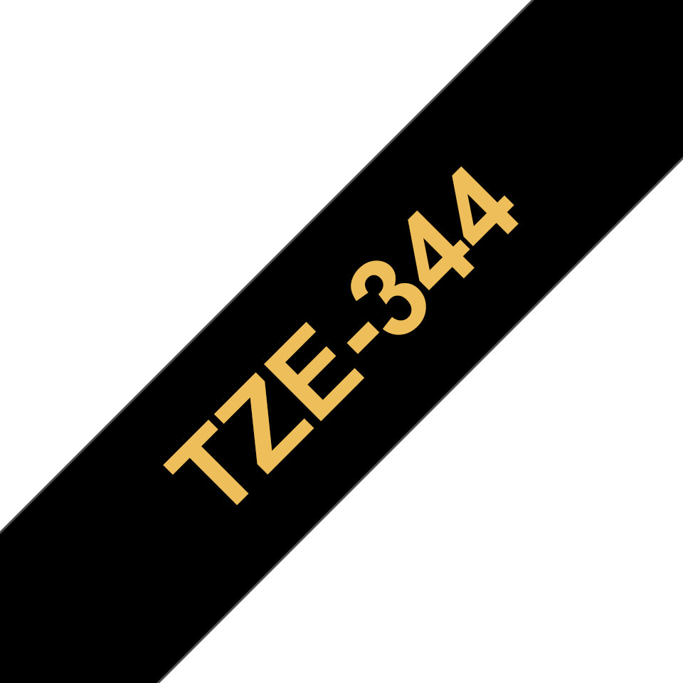 Brother TZe-344 - Adhésif standard - or sur noir - rouleau (1,8 cm x 8 m) 1 cassette(s) ruban laminé - pour Brother PT-D600, P750, P950, P-Touch PT-1880, D450, D800, E310, E550, E800, P900, P950