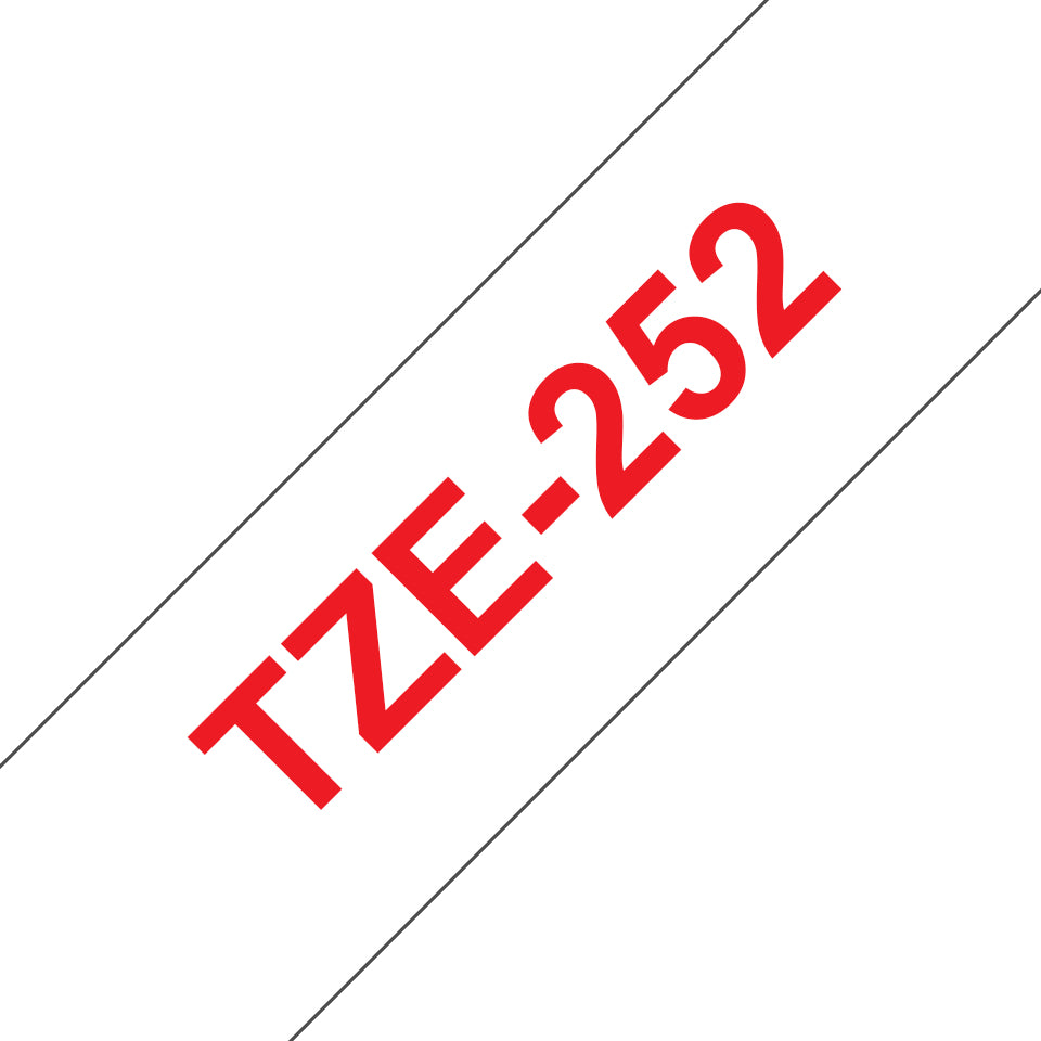 Brother TZe-252 - Adhésif standard - rouge sur blanc - Rouleau (2,4 cm x 8 m) 1 cassette(s) ruban laminé - pour Brother PT-D600, P-Touch PT-3600, D800, E550, E800, P750, P900, P950, P-Touch EDGE PT-P750