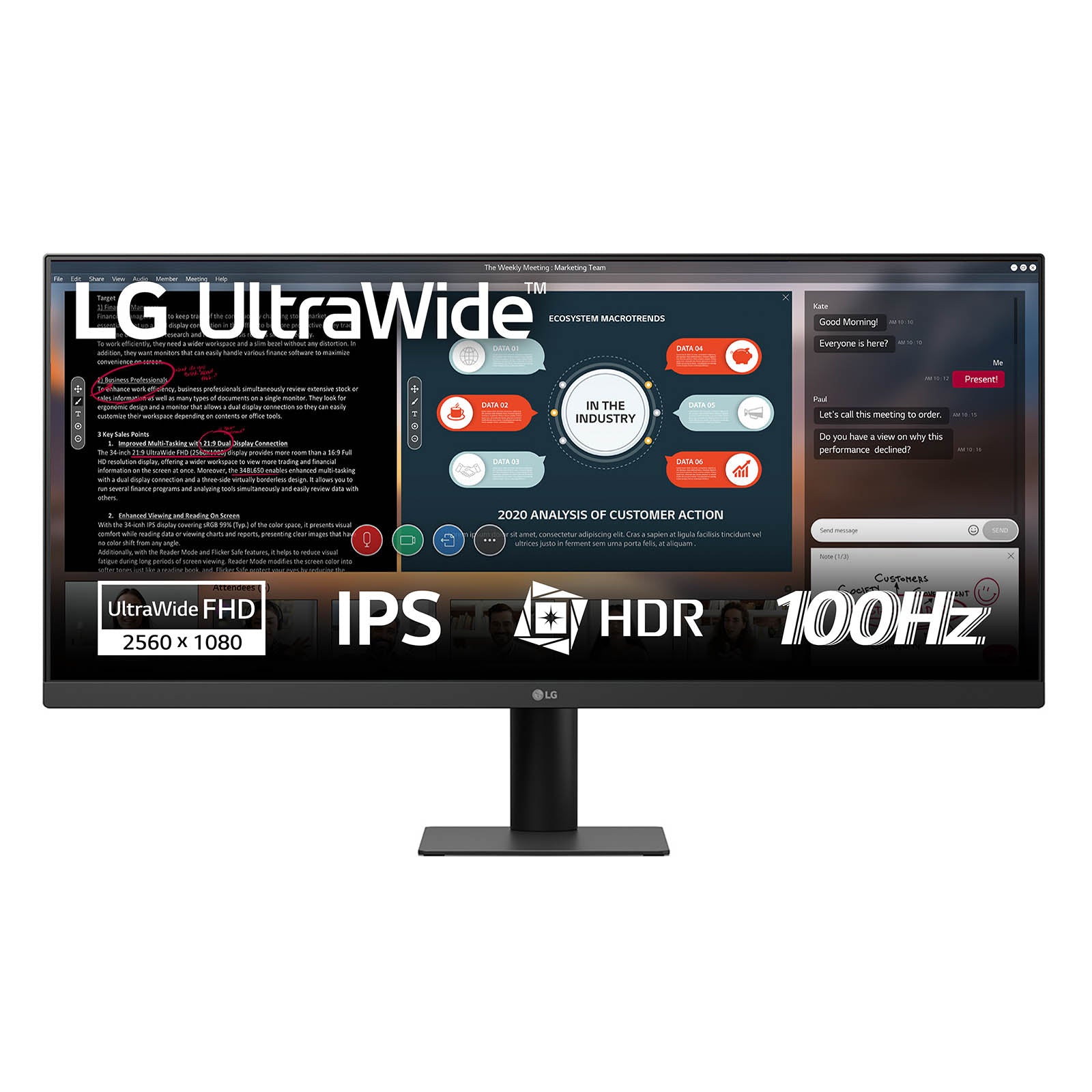 LG UltraWide 29U511A-B - Écran LED - 29" - 2560 x 1080 UWFHD @ 100 Hz - IPS - 250 cd/m² - 1000:1 - HDR10 - 1 ms - HDMI, DisplayPort - noir