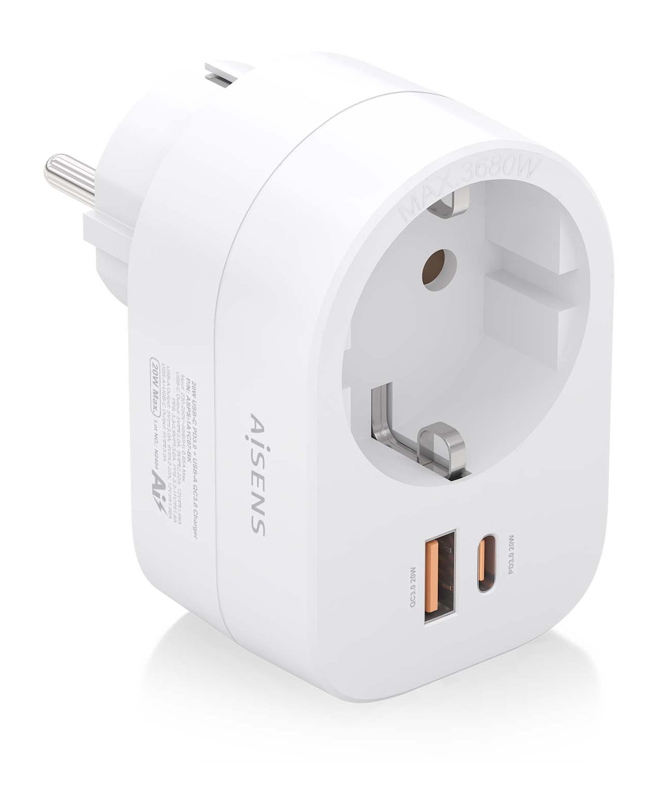 Prise Murale avec 2 Ports USB Aisens ASPS-1A1C06-W Blanc 100-250 V 16 A