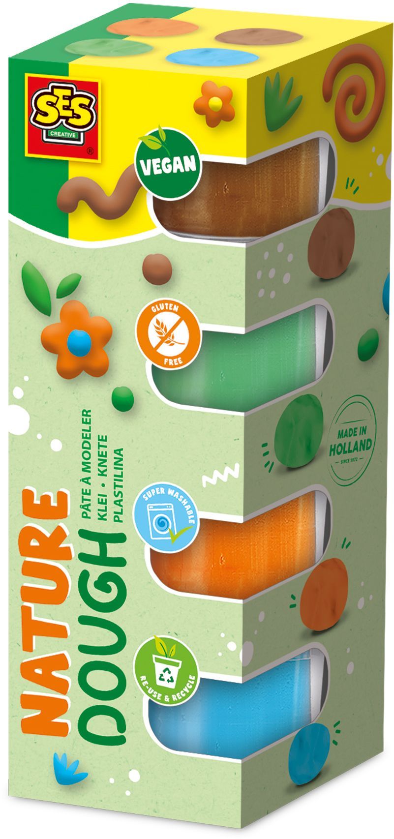 Pâte a modeler Feel good - SES CREATIVE - Dough - Nature (4x90gr) - Couleur naturelle - Activité créative et ludique - Age : 1+