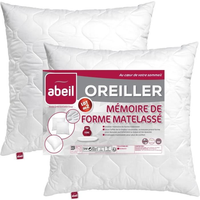 Oreiller Abeil Memory Blanc 60 x 60 cm