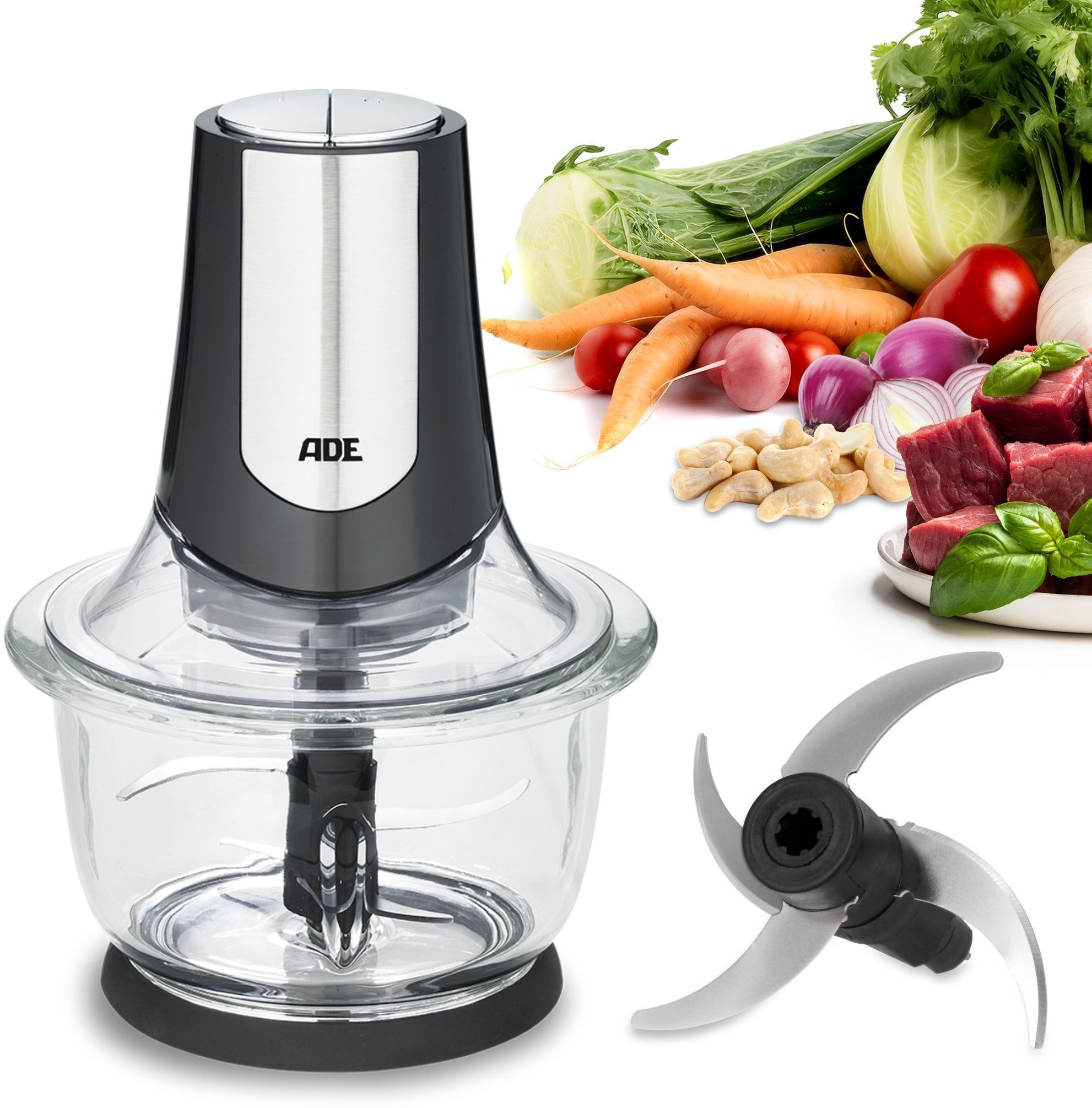 Hachoir Multi électrique - ADE - KITCHEN GADGETS - 2 vitesses - 1,2 L - Noir / Inox