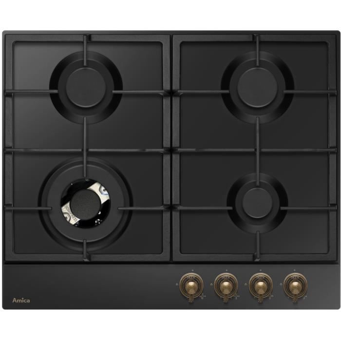 Table de cuisson a gaz - AMICA - 4 foyers - 9,9 x 59 x 52 - PGA6101ApCb RETRO - Noir