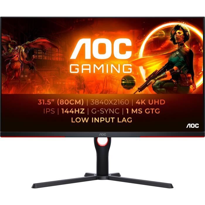 Ecran PC Gamer - AOC - 31,5 - UHD - 144Hz - Dalle Fast IPS - 1ms - Ajustable en hauteur - U32G3X/BK