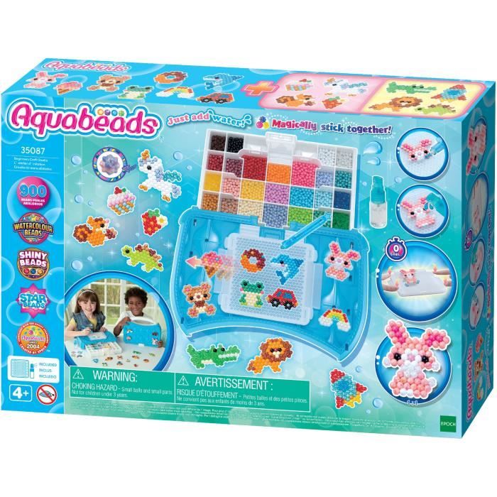 Aquabeads L'atelier d'initiation, Coffret 900 perles de 25 couleurs, perles qui collent avec de l'eau, 35087, Des 4 ans
