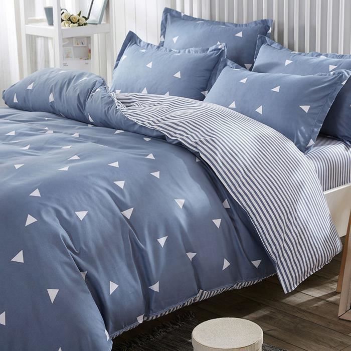 Parure de lit - 1 housse de couette 220 x 240 cm + 2 taies d'oreiller 60 x 60 cm - 65% coton, 35% polyester - Bleu