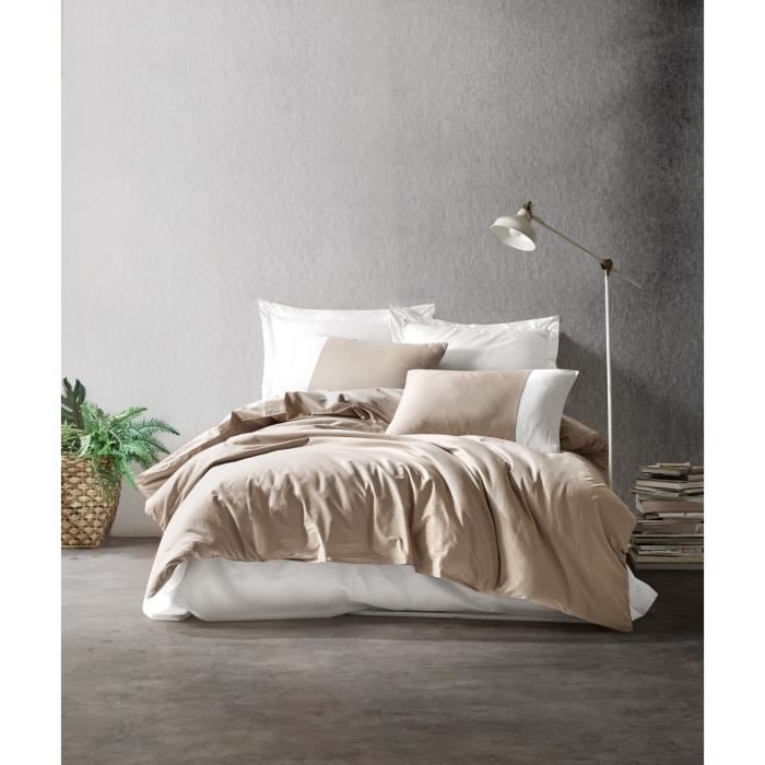 Parure de lit - 1 housse de couette 220 x 240 cm + 2 taies d'oreiller 60 x 60 cm - 100% coton renforcé - Vison
