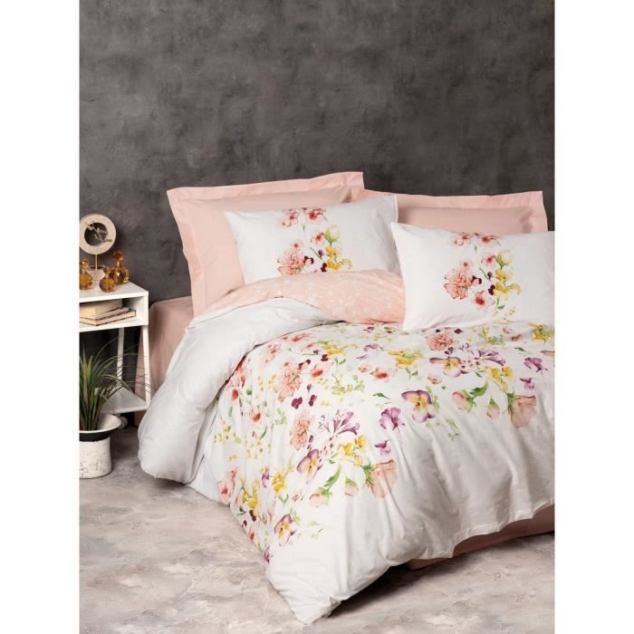 Parure de lit - 1 housse de couette 220 x 240 cm + 2 taies d'oreiller 60 x 60 cm - 100% coton renforcé - Blanc