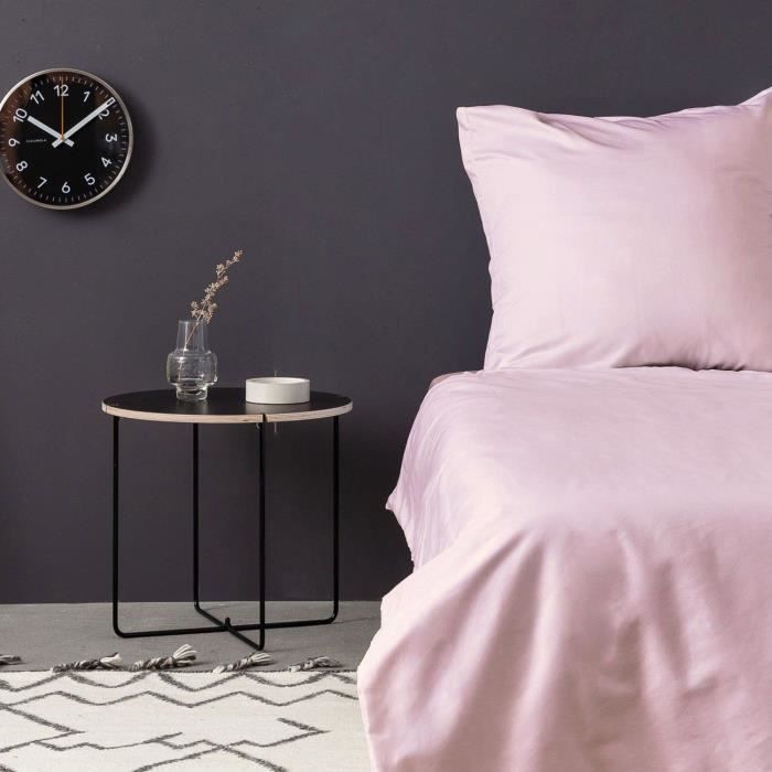 Parure de lit - 1 housse de couette 220 x 240 cm + 2 taies d'oreiller 60 x 60 cm - Satiné 100% coton - Rose