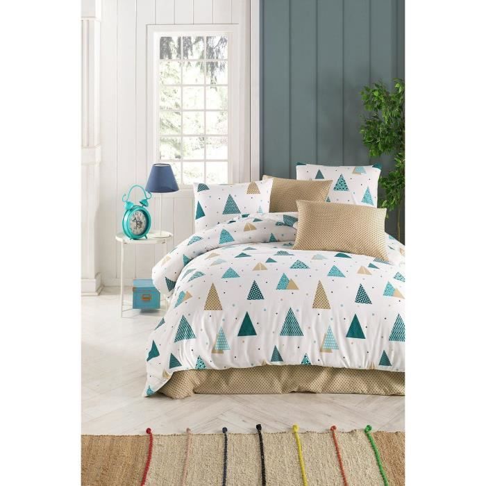 Parure de lit - 1 housse de couette 220 x 240 cm + 2 taies d'oreiller 60 x 60 cm - 65% coton, 35% polyester - Blanc