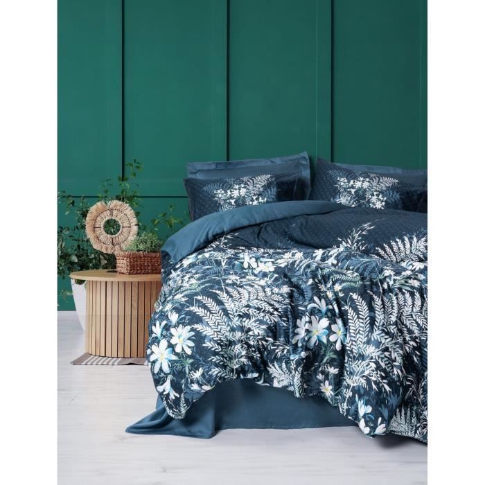 Parure de lit - 1 housse de couette 220 x 240 cm + 2 taies d'oreiller 60 x 60 cm - Satiné 100% coton - Vert