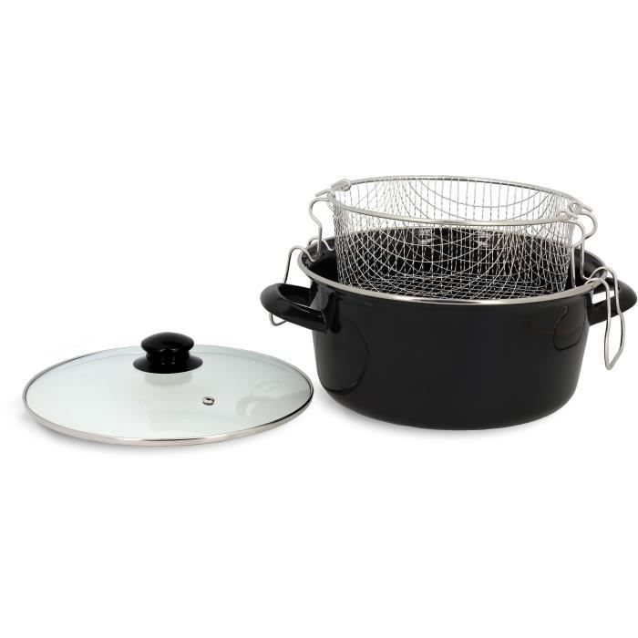 Poêle à frire avec panier TheKitchenette 3645580 Noir Verre Acier Bakélite Acier émaillé